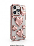 Rose Gold Chrome 3D Heart Case for iPhone | Electroplated Shockproof Bumper