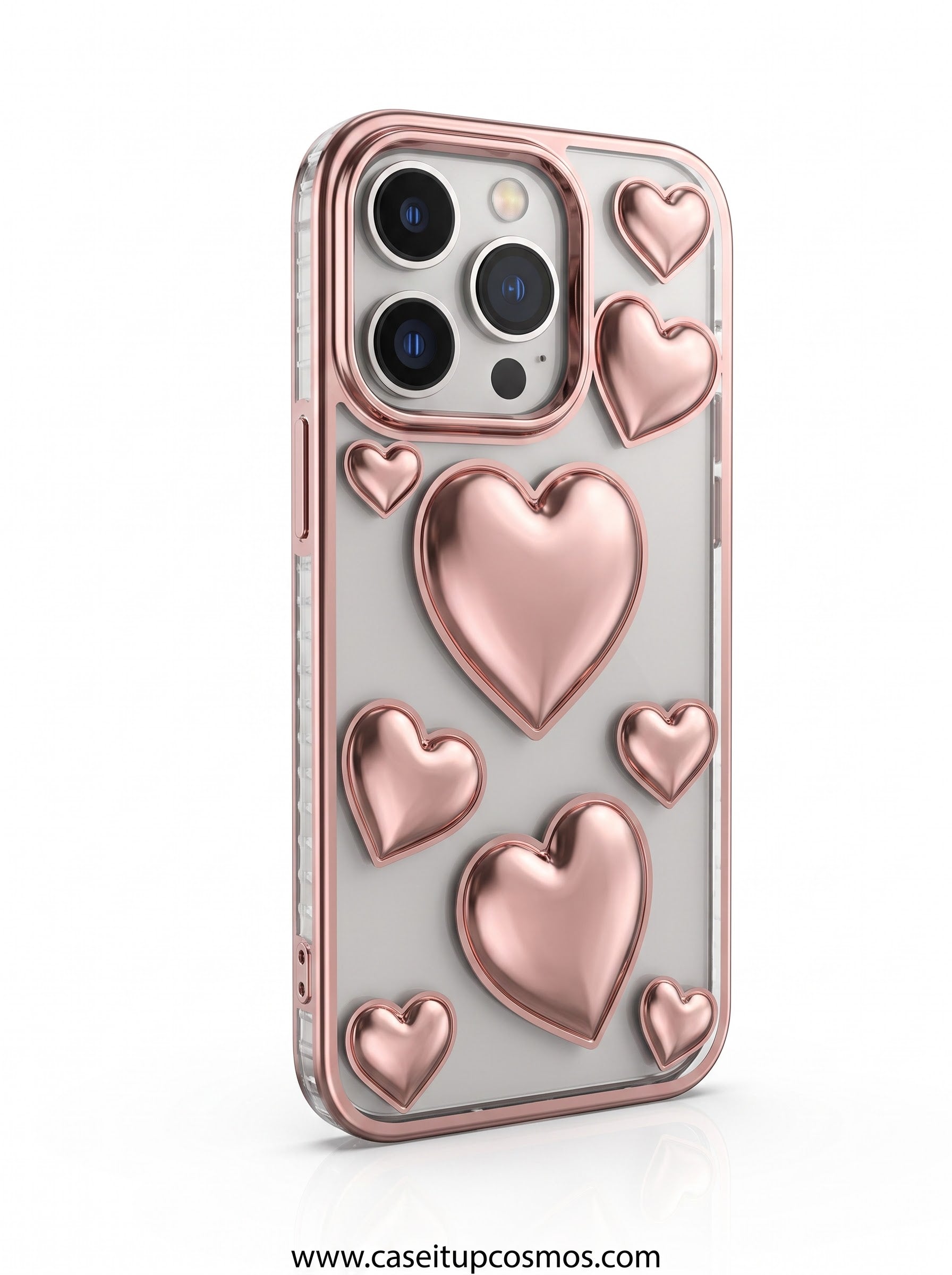 Rose Gold Chrome 3D Heart Case for iPhone | Electroplated Shockproof Bumper