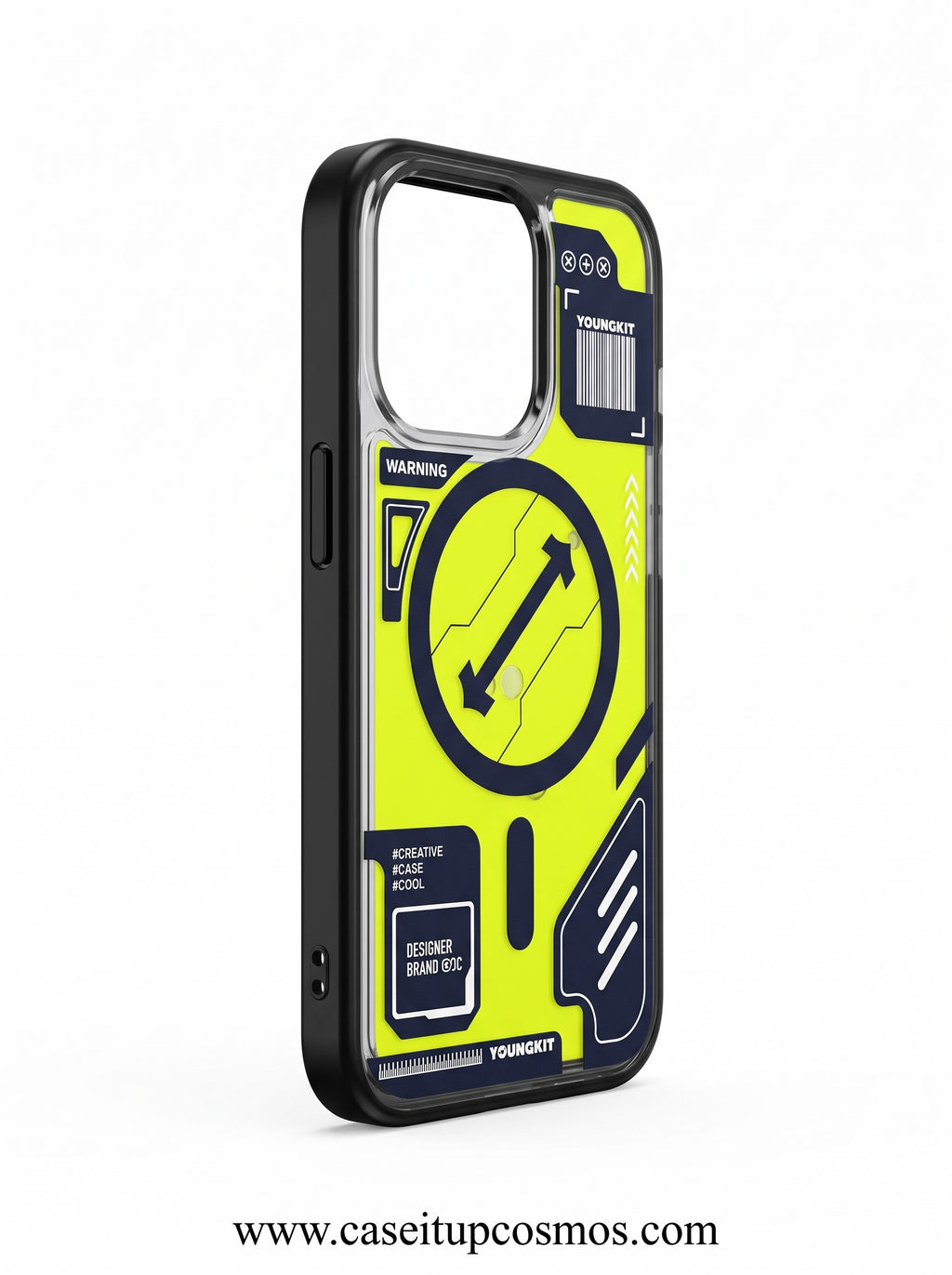 Futuristic Neon Lime Graphic Mecha Case for iPhone | Smoke Black Bumper