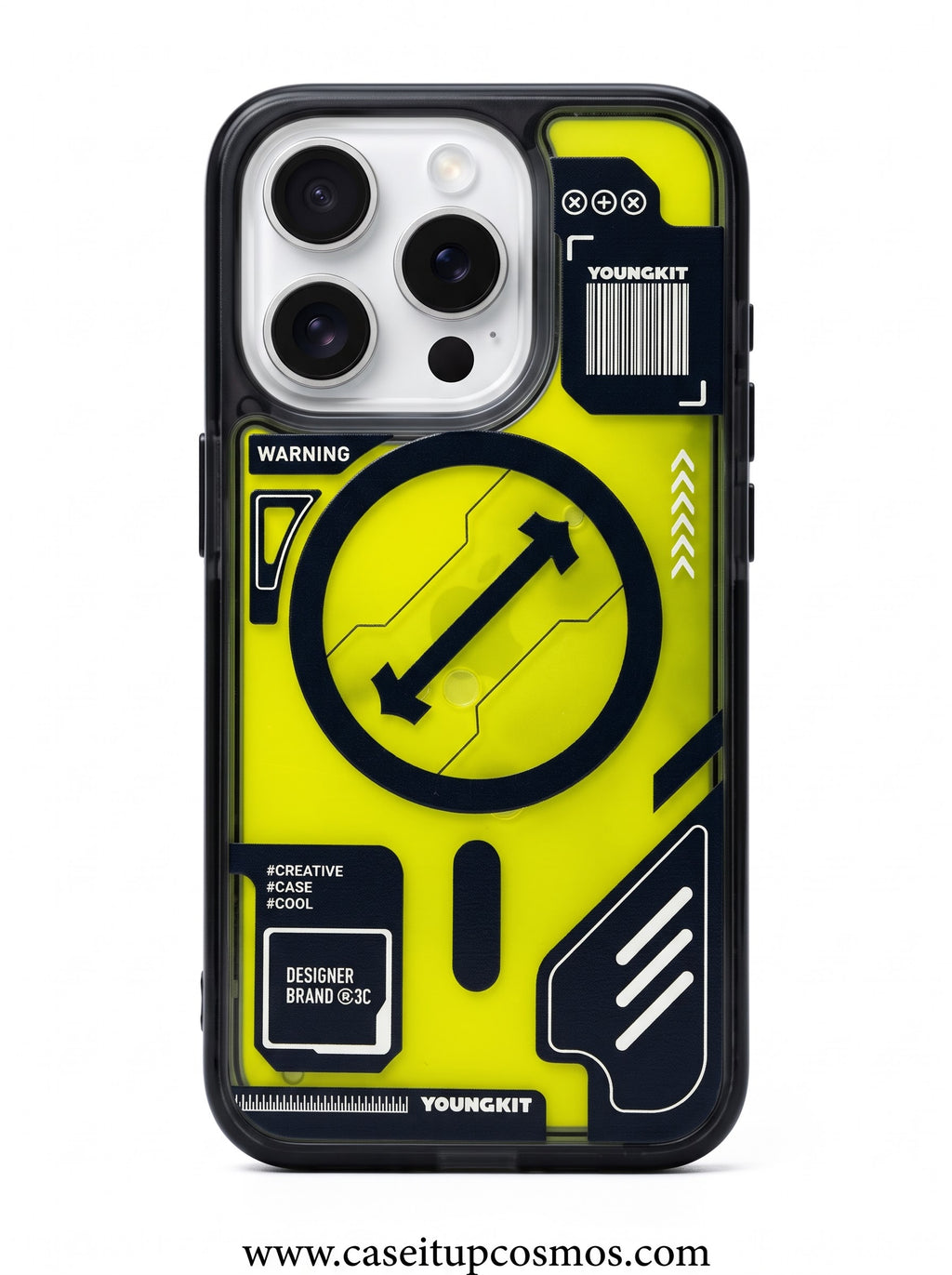 Futuristic Neon Lime Graphic Mecha Case for iPhone | Smoke Black Bumper