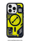 Futuristic Neon Lime Graphic Mecha Case for iPhone | Smoke Black Bumper