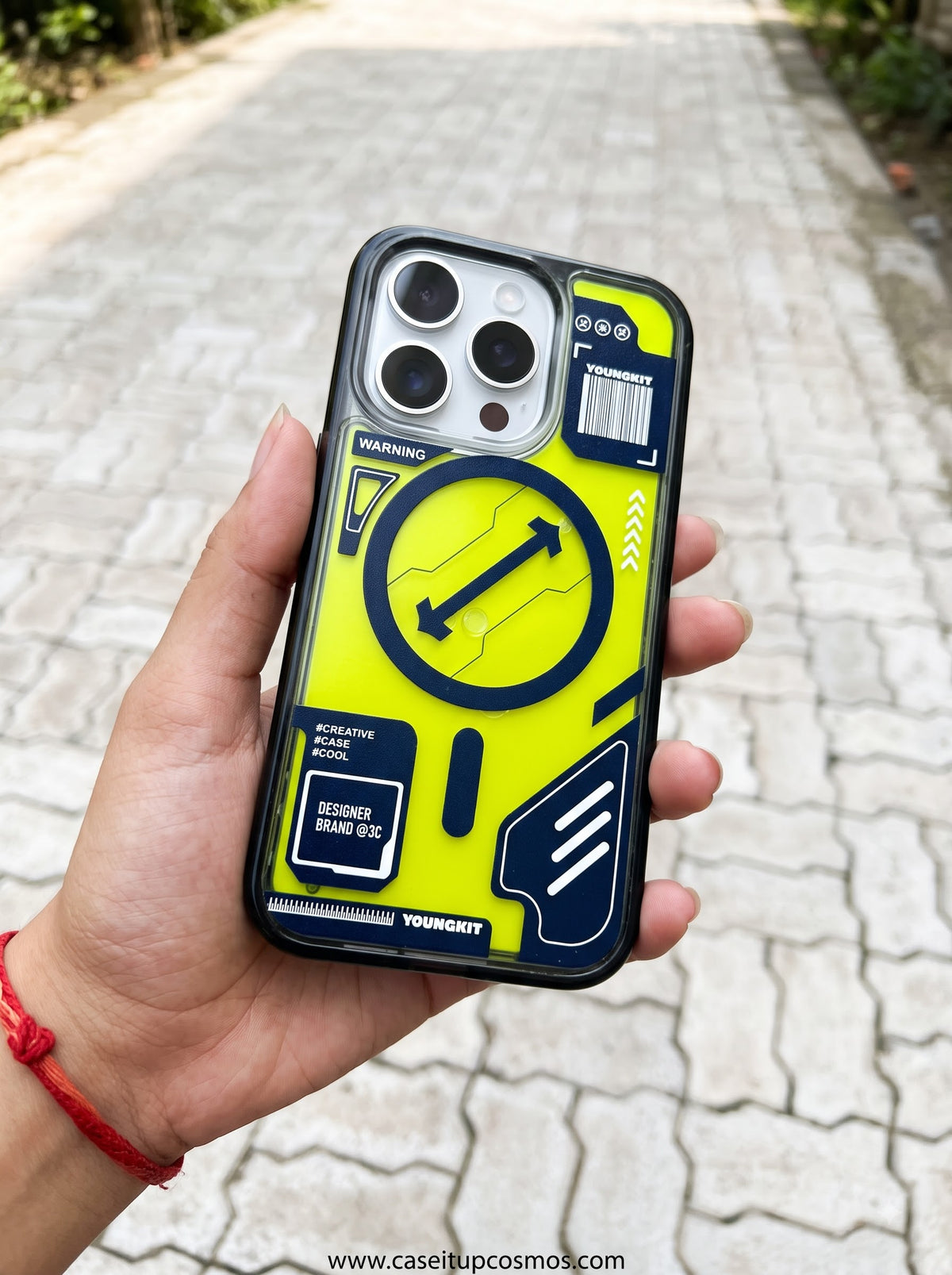Futuristic Neon Lime Graphic Mecha Case for iPhone | Smoke Black Bumper