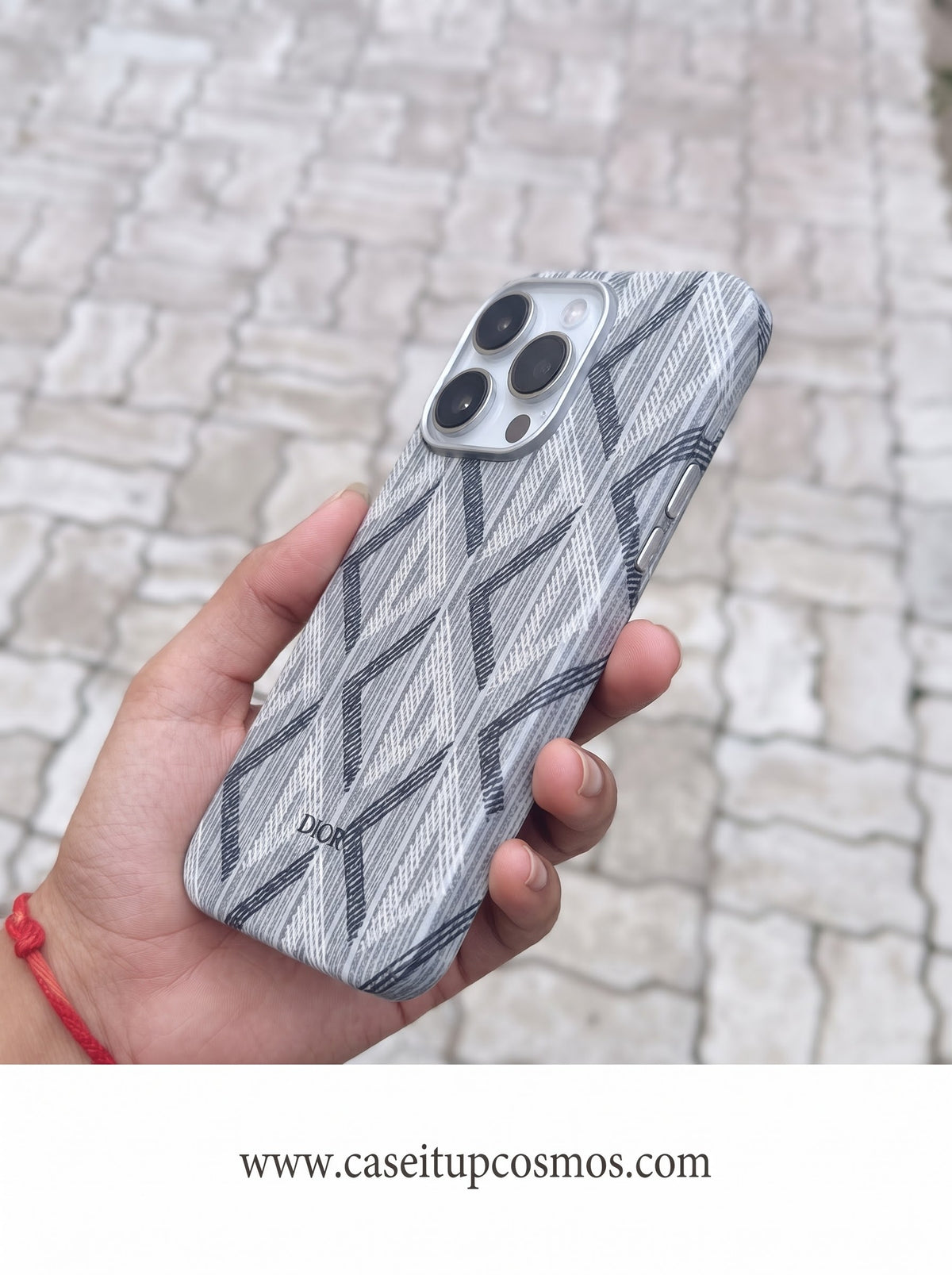 Cosmos Dior Geometric Diamond Canvas iPhone Case | Brushed Alloy Camera Bezel