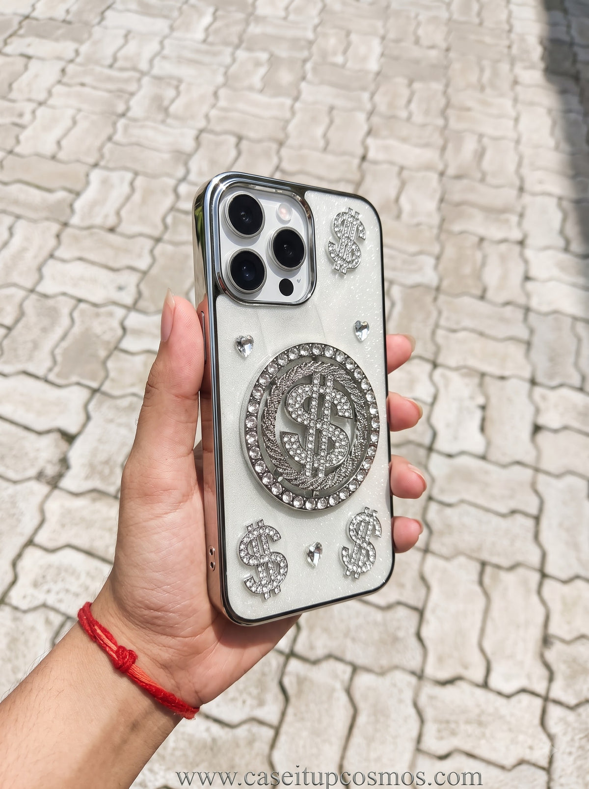 Luxury Silver Bling Crystal Money Sign Case for iPhone | Chrome Mirror Frame