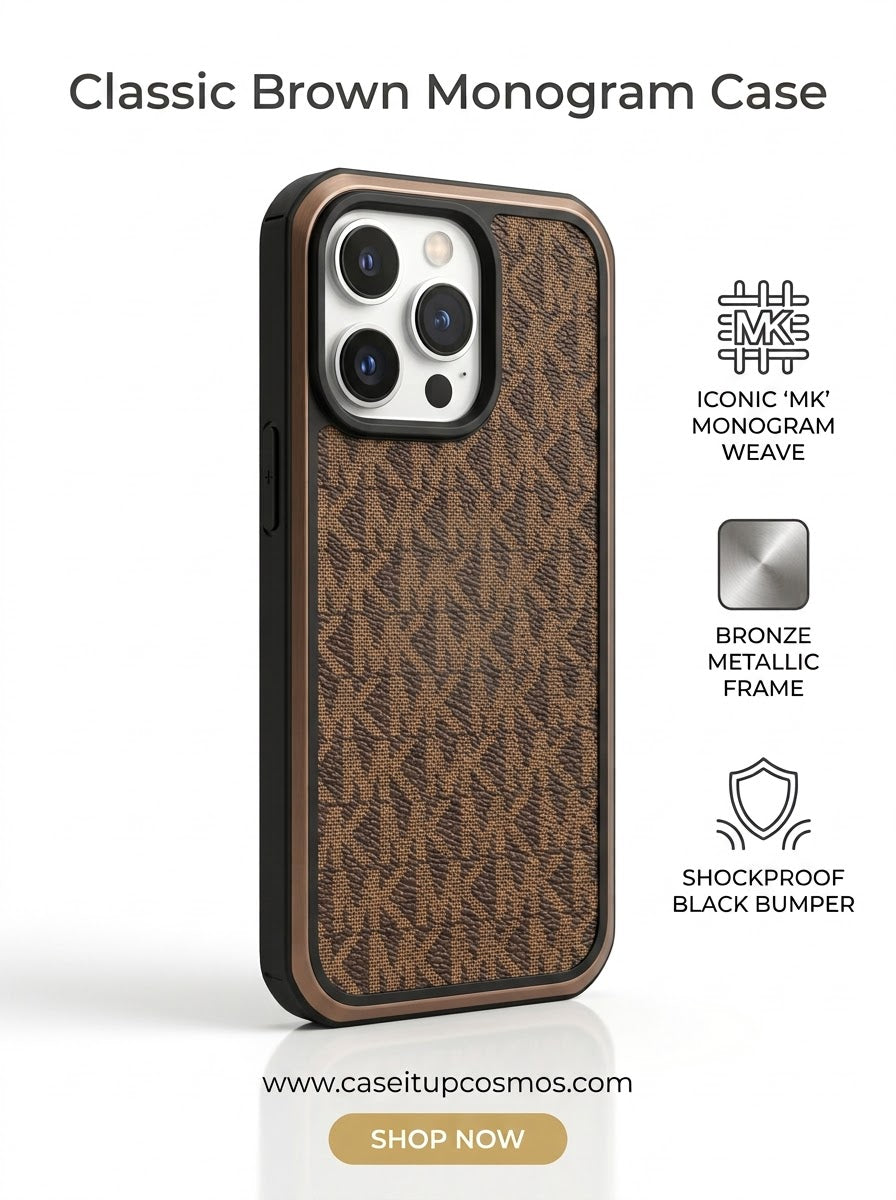 Luxury Woven Monogram Canvas iPhone Cover | Brushed Bronze Frame