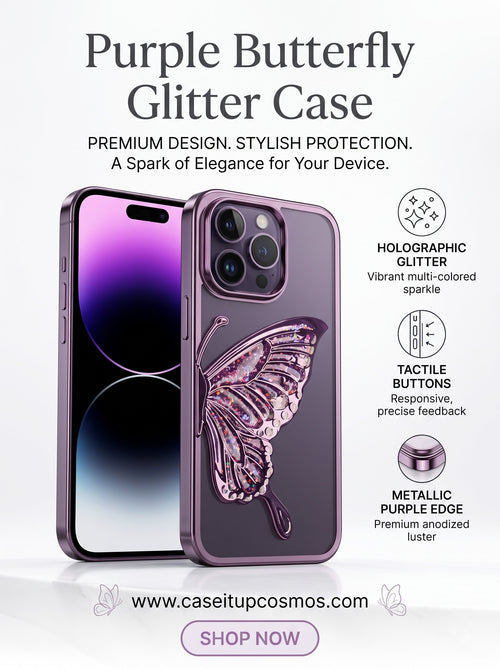 3D Holographic Butterfly Clear iPhone Case | Electroplated Purple Lens Guard