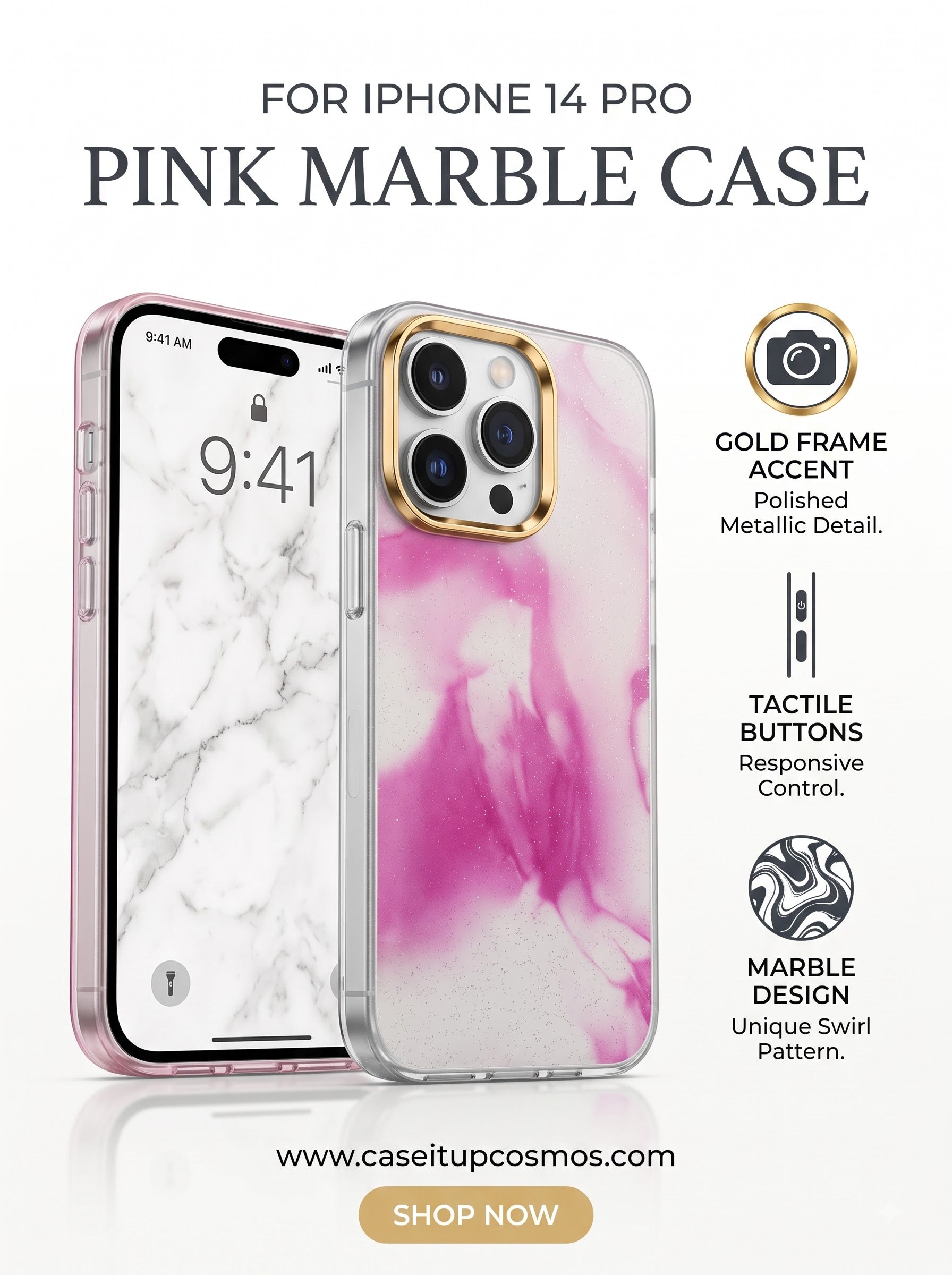 Cosmos™ Fluid Pink Swirl Marble iPhone Cover | Shockproof Clear Bumper
