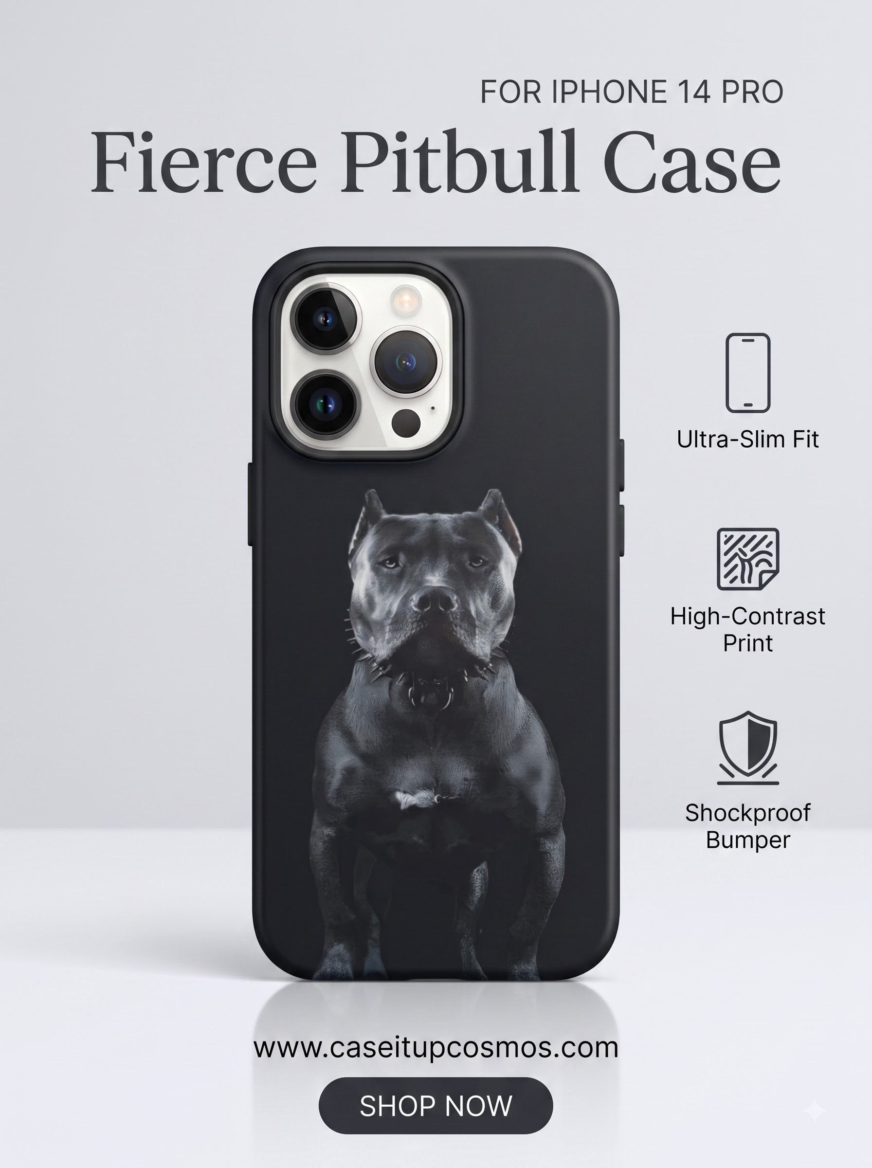 Alpha Pitbull Spiked Collar Shockproof iPhone Cover | High-Contrast Print
