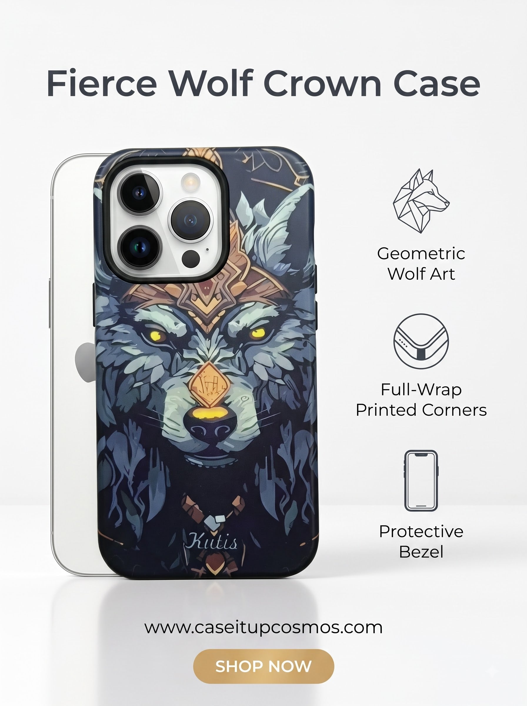 Nordic Mystic Wolf Crown Armor iPhone Cover | 3D Full-Wrap Print