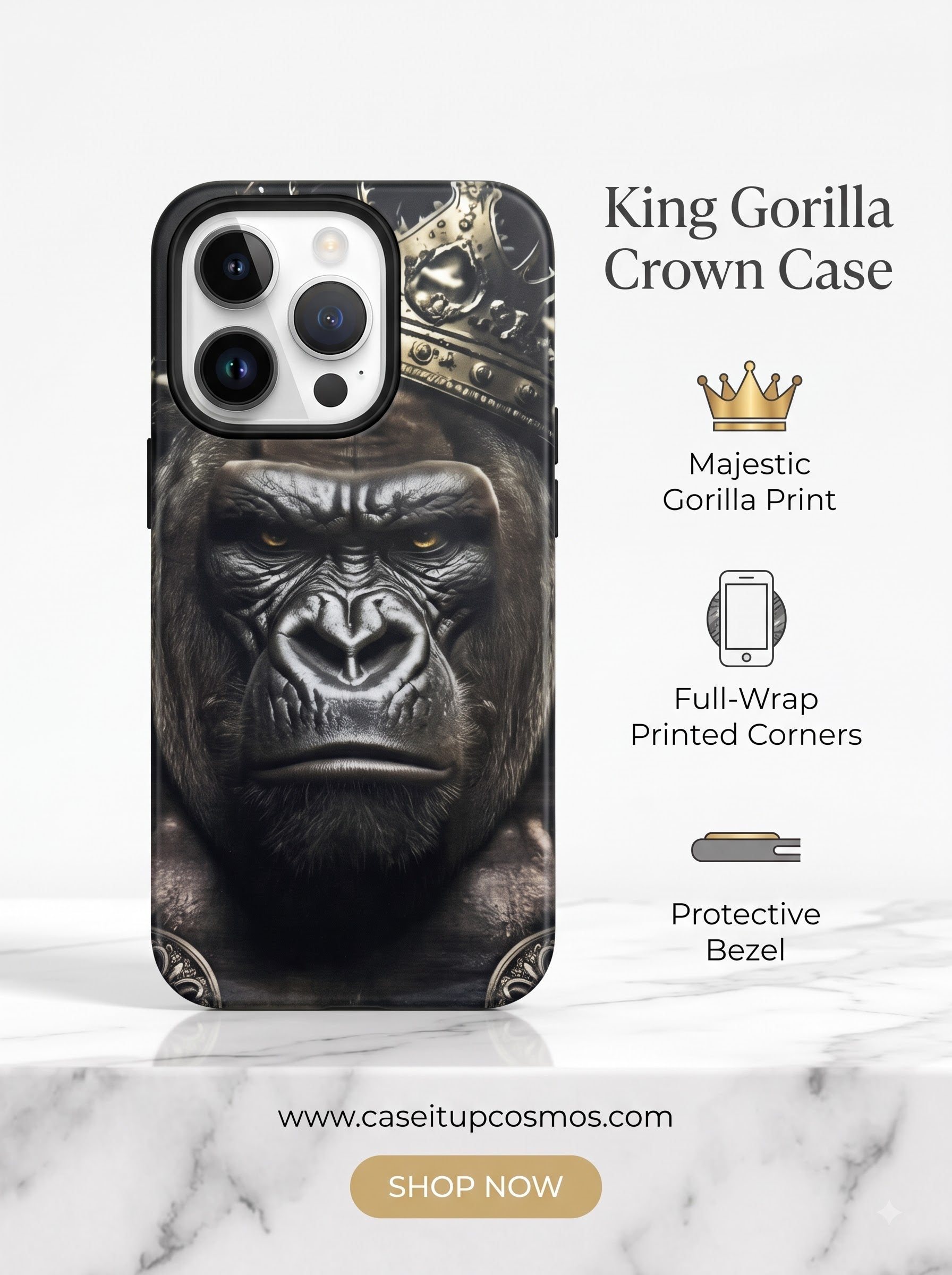 Regal Crowned Gorilla Shockproof iPhone Cover | Full-Wrap 3D Print