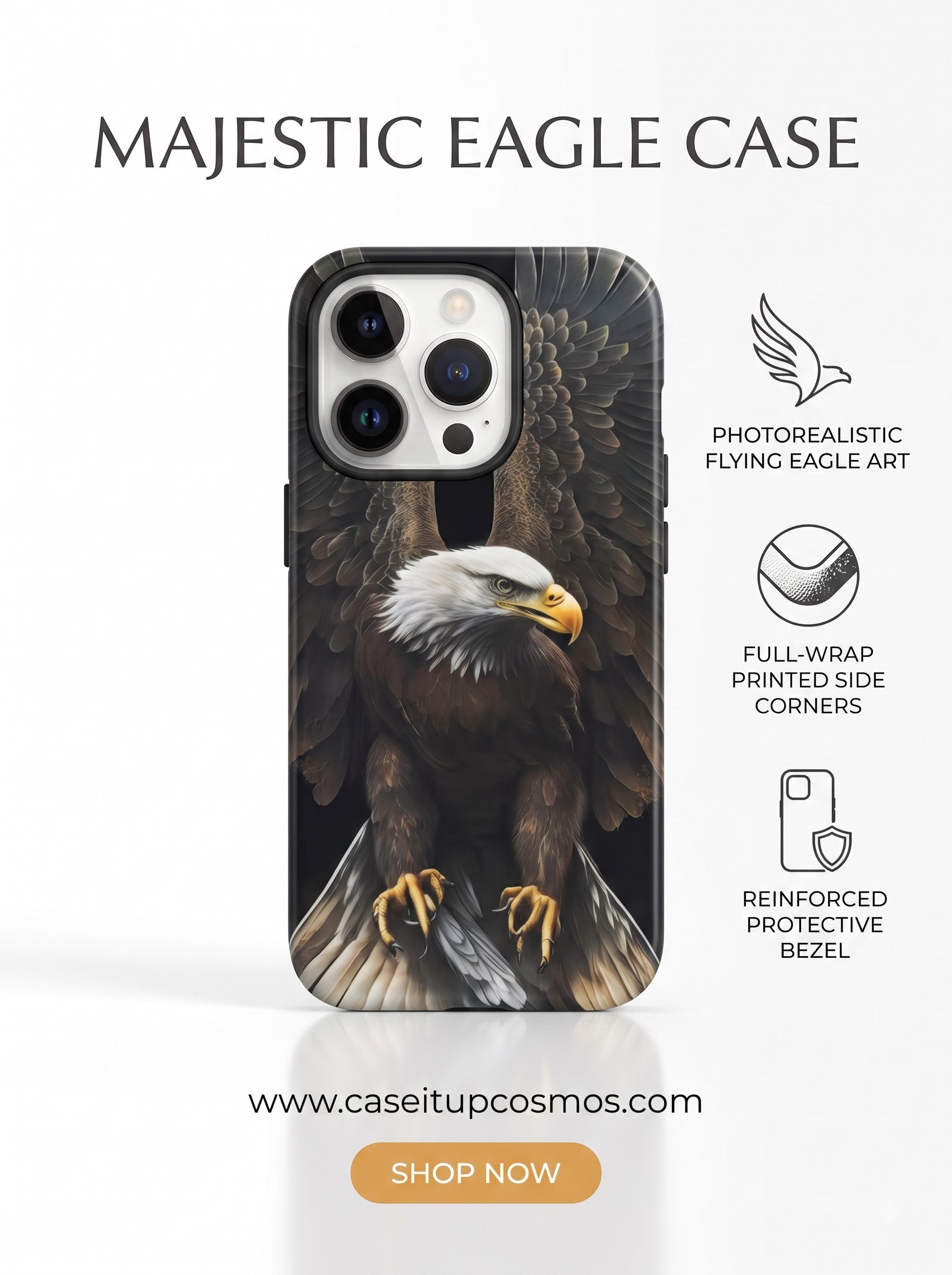 Photorealistic Flying Bald Eagle Armor iPhone Cover | 3D Full-Wrap Print