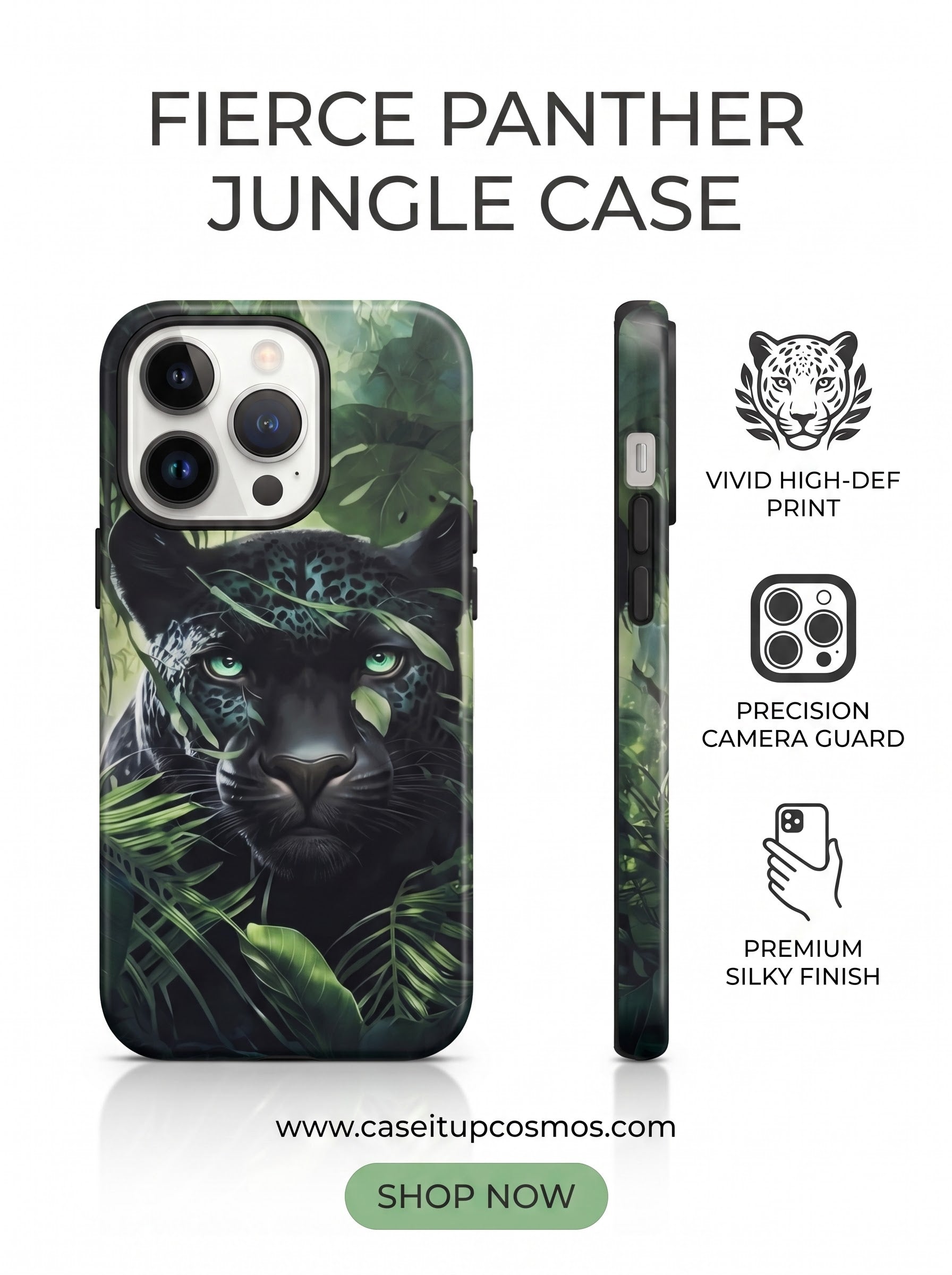 Shadow Panther Tropical Rainforest Shockproof iPhone Cover | 3D Full-Wrap Print