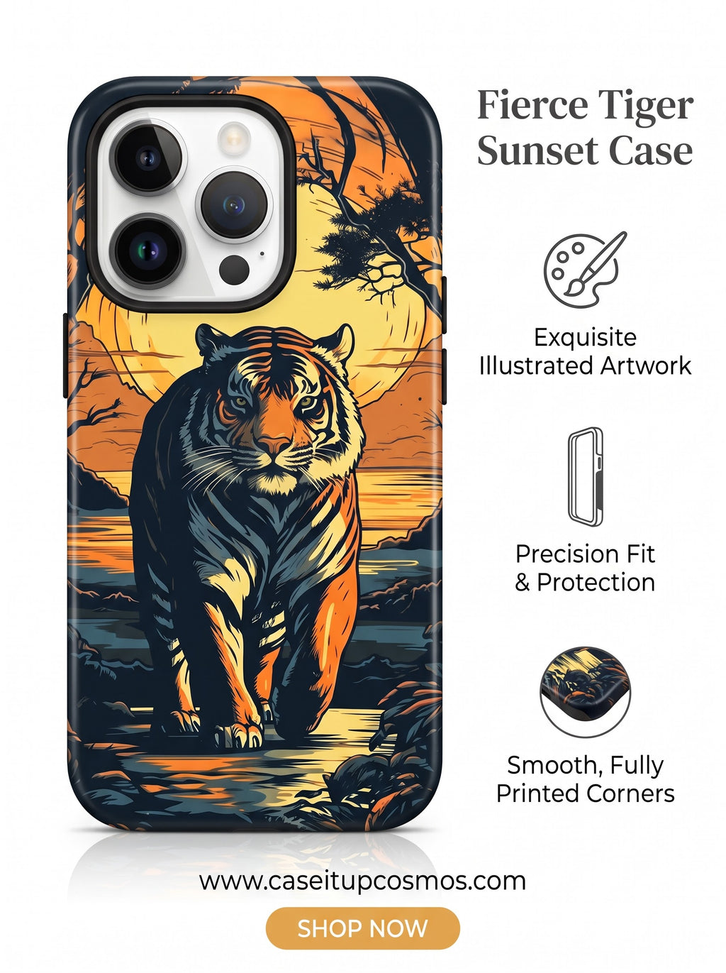 The Apex Tiger Sunset Edition Matte Black iPhone Case | Raised Lens Guard