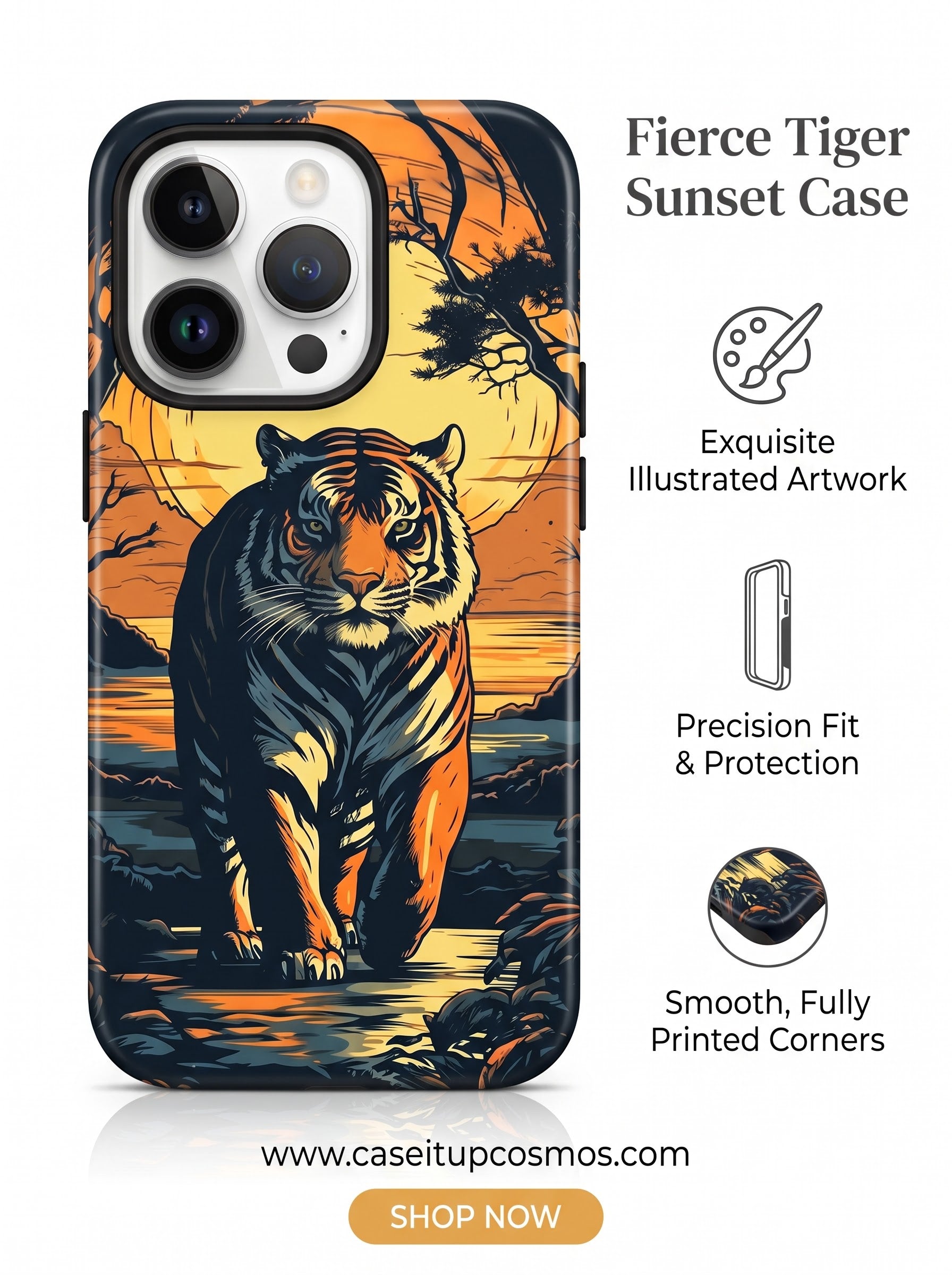 The Apex Tiger Sunset Edition Matte Black iPhone Case | Raised Lens Guard