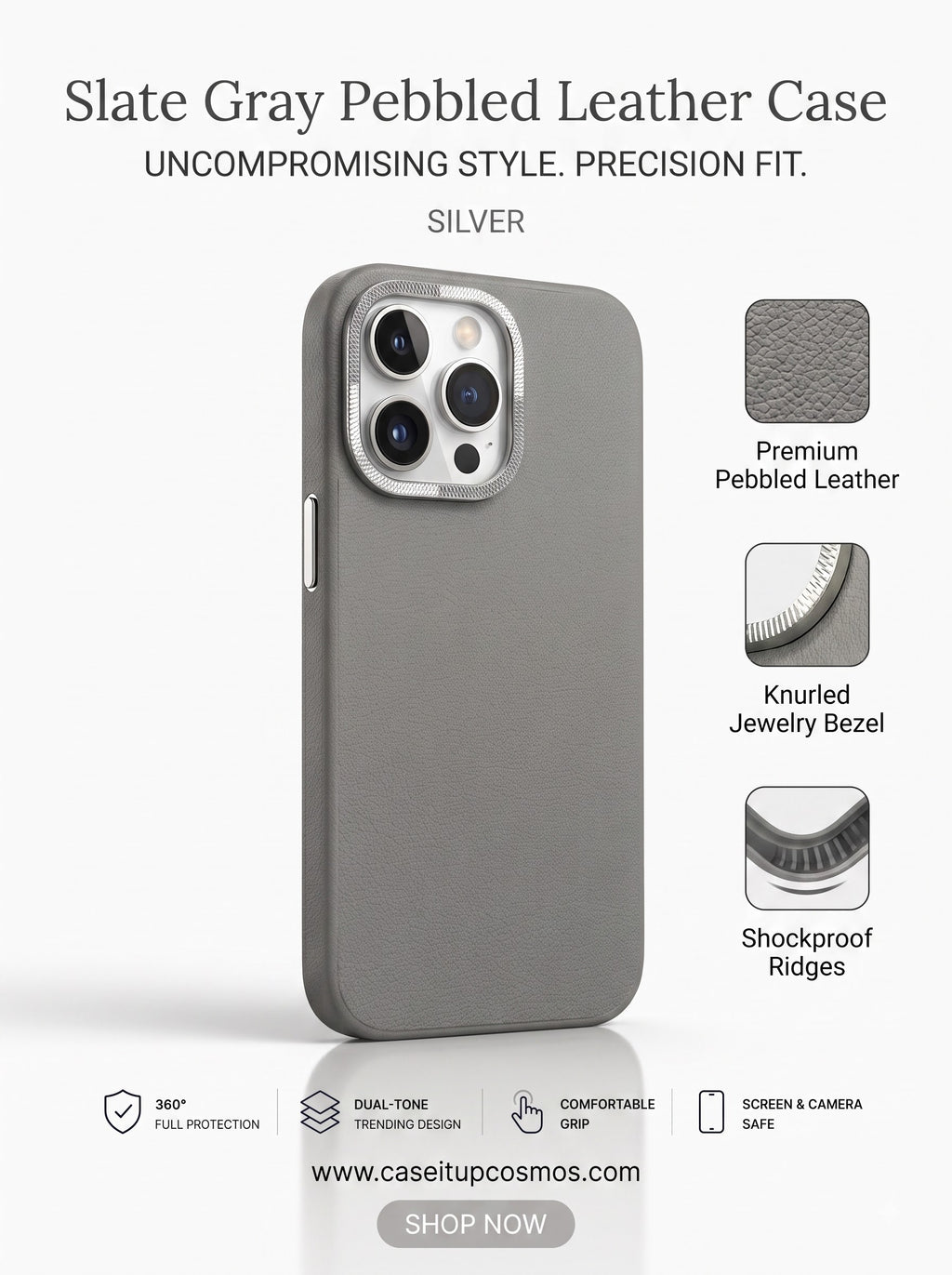 Cosmos™ Tactical Pebbled Leather iPhone Cover | Shockproof Air-Ridge Interior