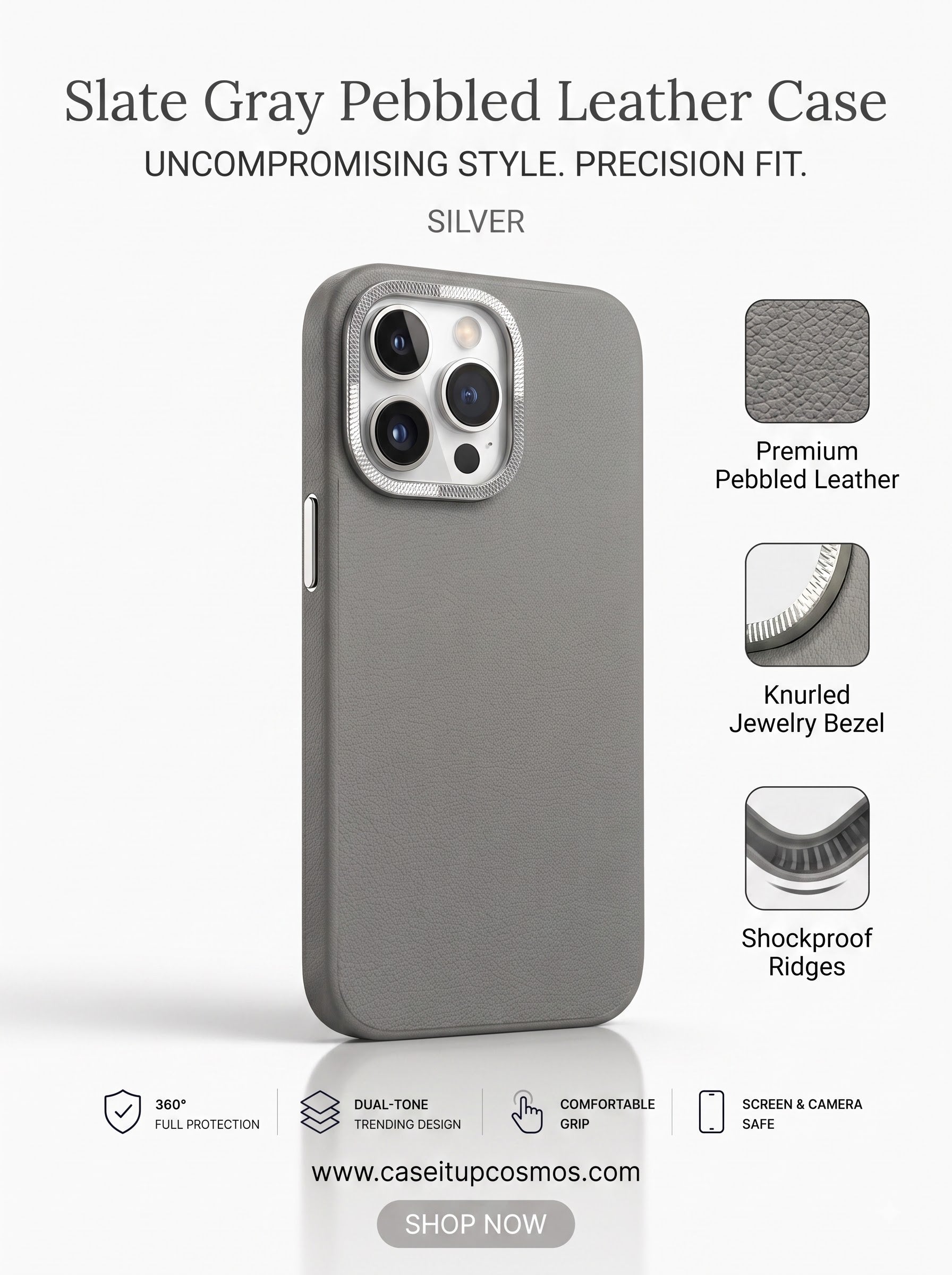 Cosmos™ Tactical Pebbled Leather iPhone Cover | Shockproof Air-Ridge Interior