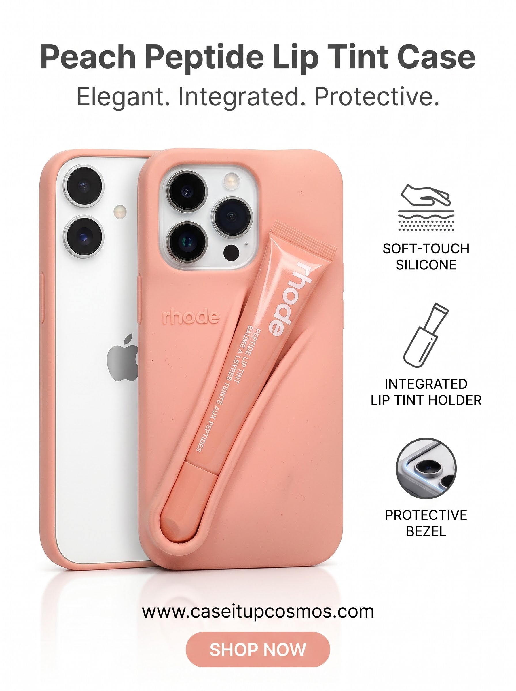 A Soft-Touch Peach Silicone Lip Case for iPhone | Built-In Balm Holster