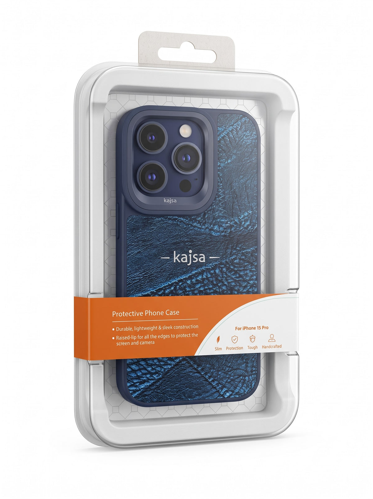 Luxury Indigo Crackle Grain Leather Case for iPhone | Geometric Shock Bed
