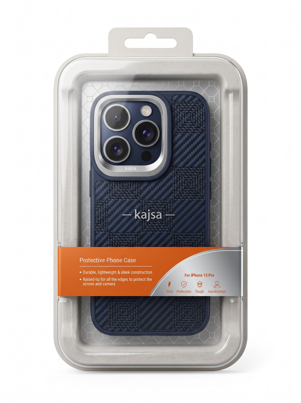 A Cosmos™ Midnight Checkered Leather iPhone Case | Brushed Alloy Camera Guard