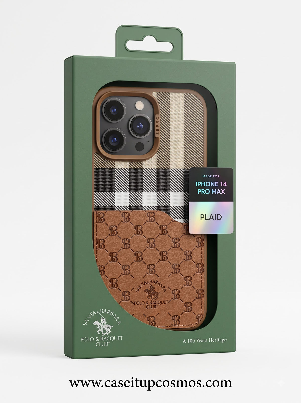 Luxury Cognac Plaid & Debossed Leather Case for iPhone | Suede Interior Bed