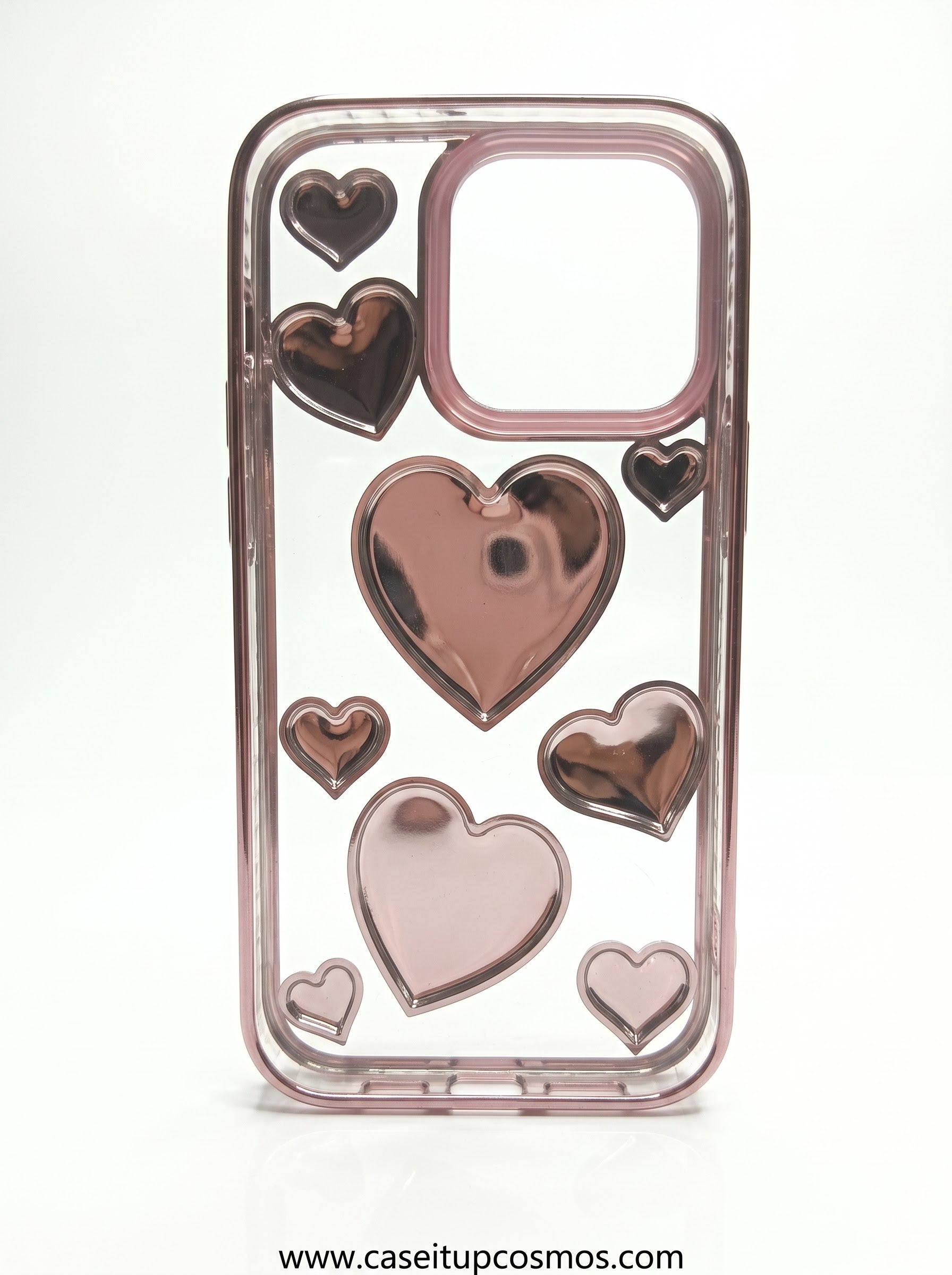 Rose Gold Chrome 3D Heart Case for iPhone | Electroplated Shockproof Bumper