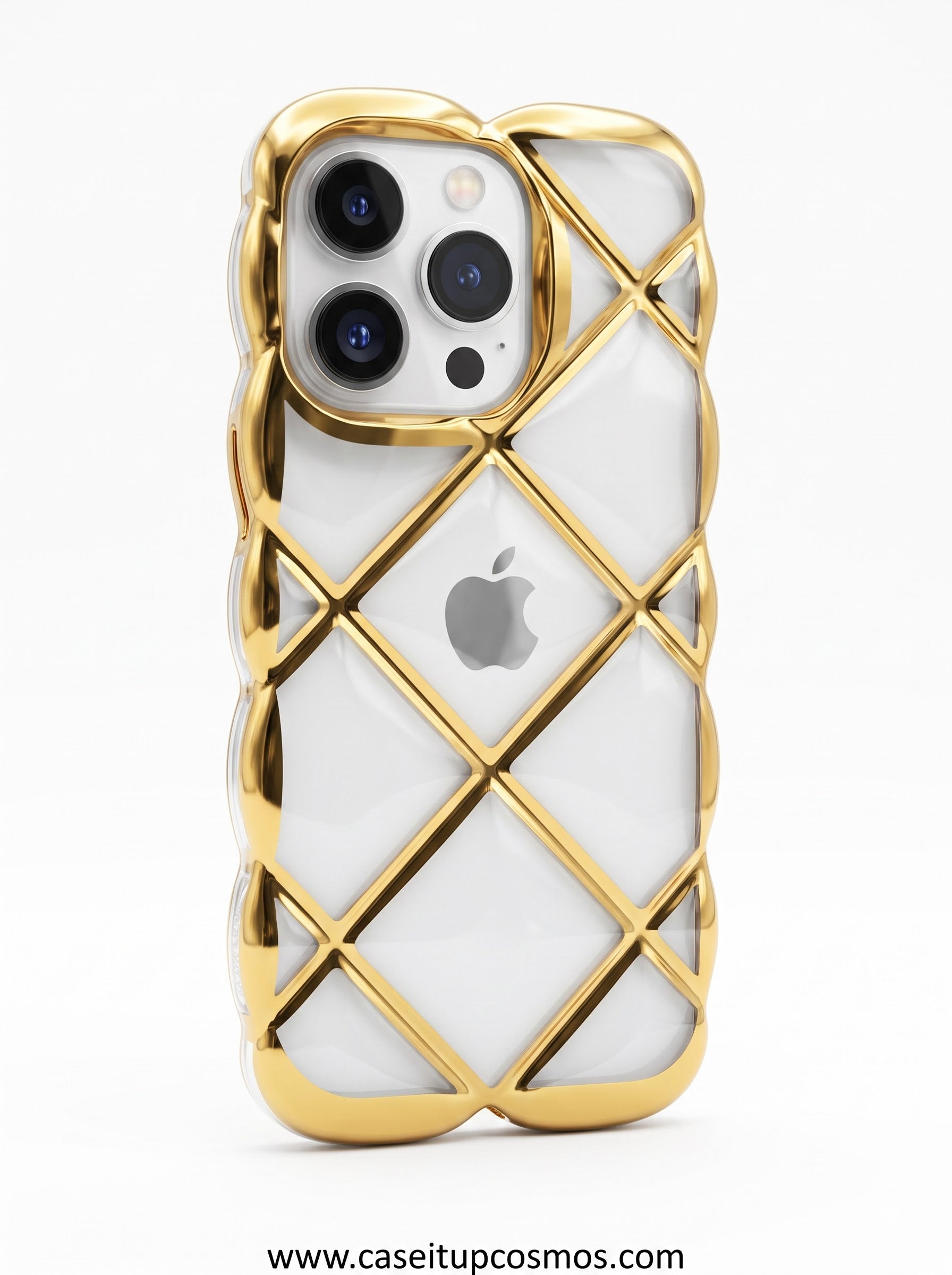 The Glamour Edition Gold Quilted Wavy Case for iPhone | Raised Lens Guard