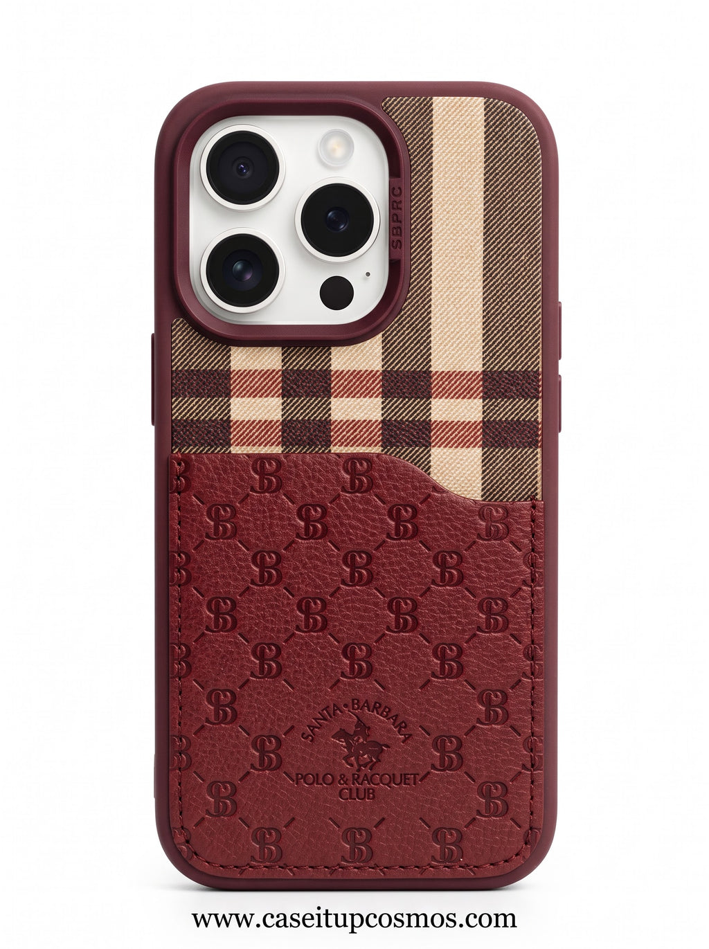 A Luxury Burgundy Tartan Plaid & Debossed Leather Case for iPhone | Suede Interior