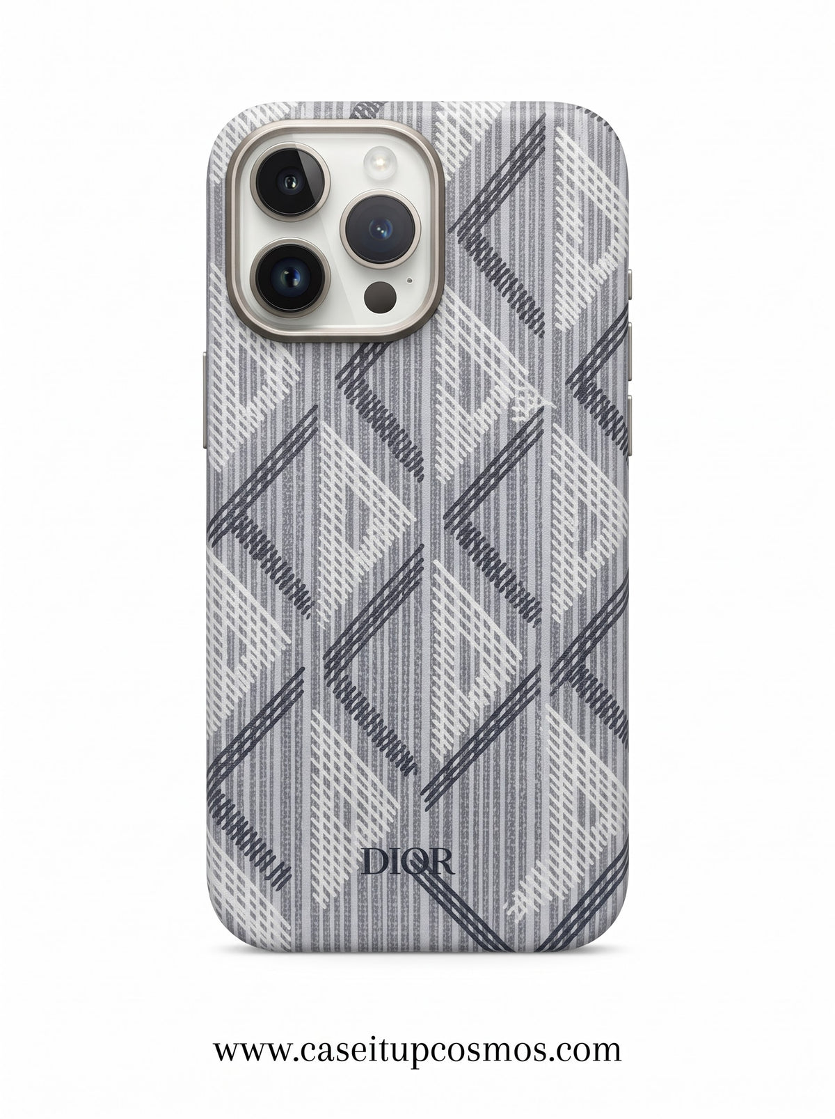 Cosmos Dior Geometric Diamond Canvas iPhone Case | Brushed Alloy Camera Bezel