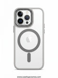 Minimalist Matte Frosted Gray MagSafe Case for iPhone | Knurled Metal Bezel