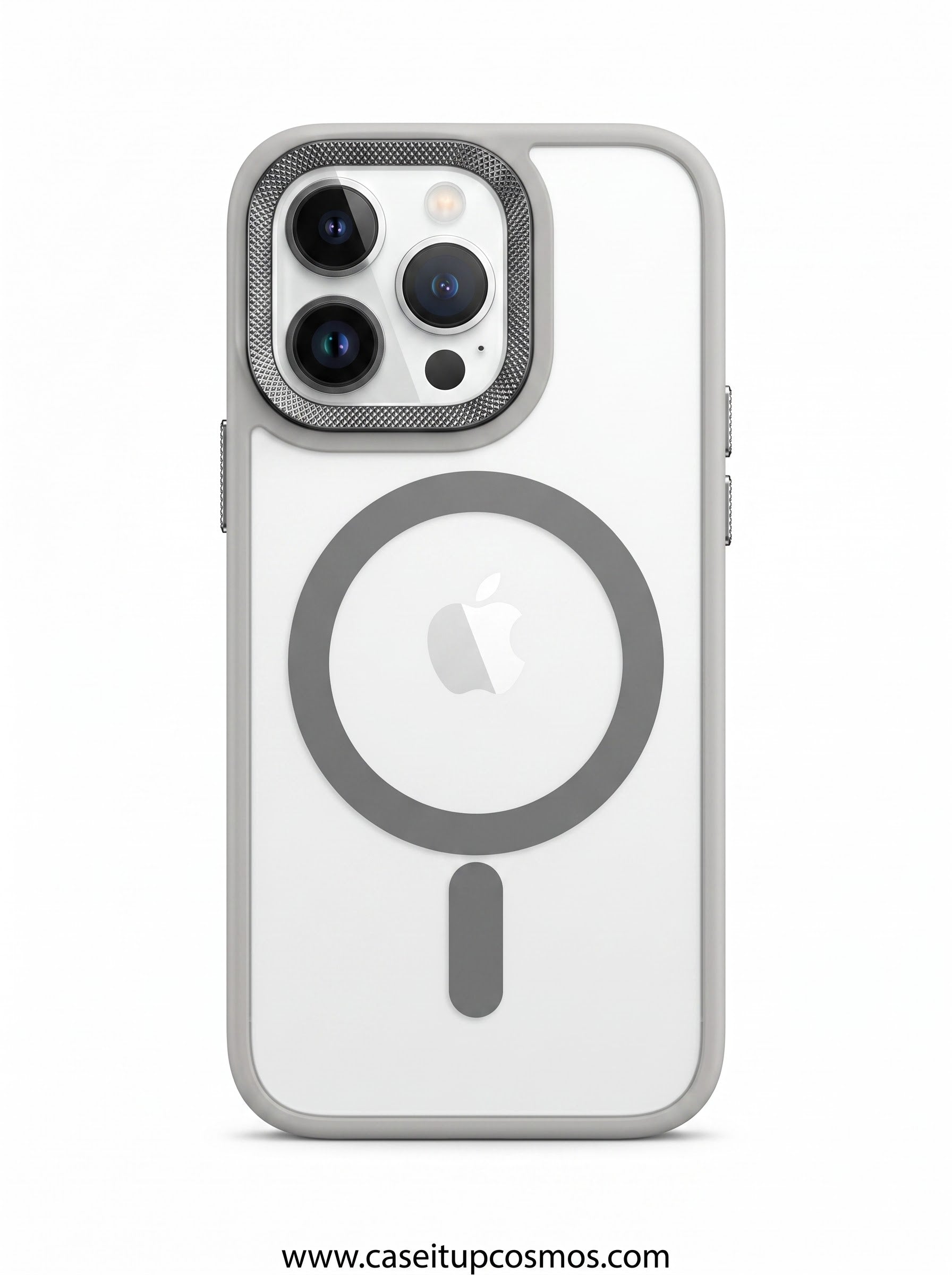 Minimalist Matte Frosted Gray MagSafe Case for iPhone | Knurled Metal Bezel