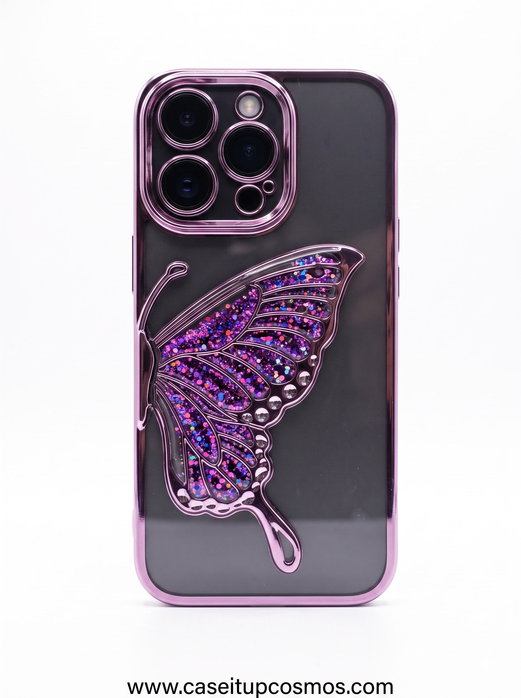 3D Holographic Butterfly Clear iPhone Case | Electroplated Purple Lens Guard