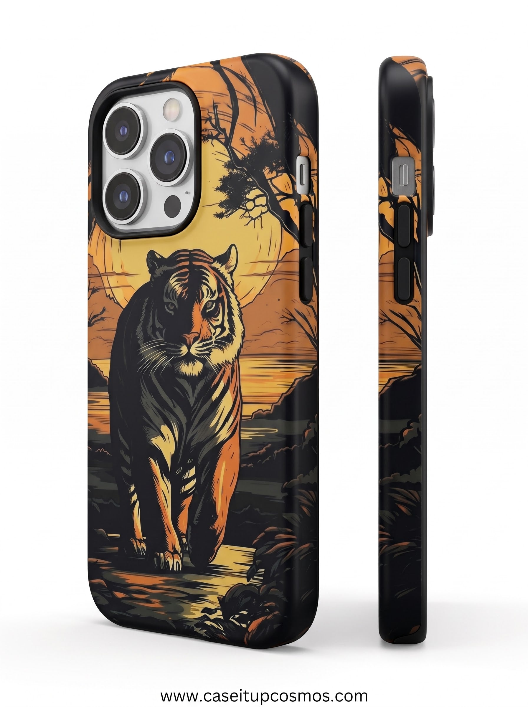 The Apex Tiger Sunset Edition Matte Black iPhone Case | Raised Lens Guard
