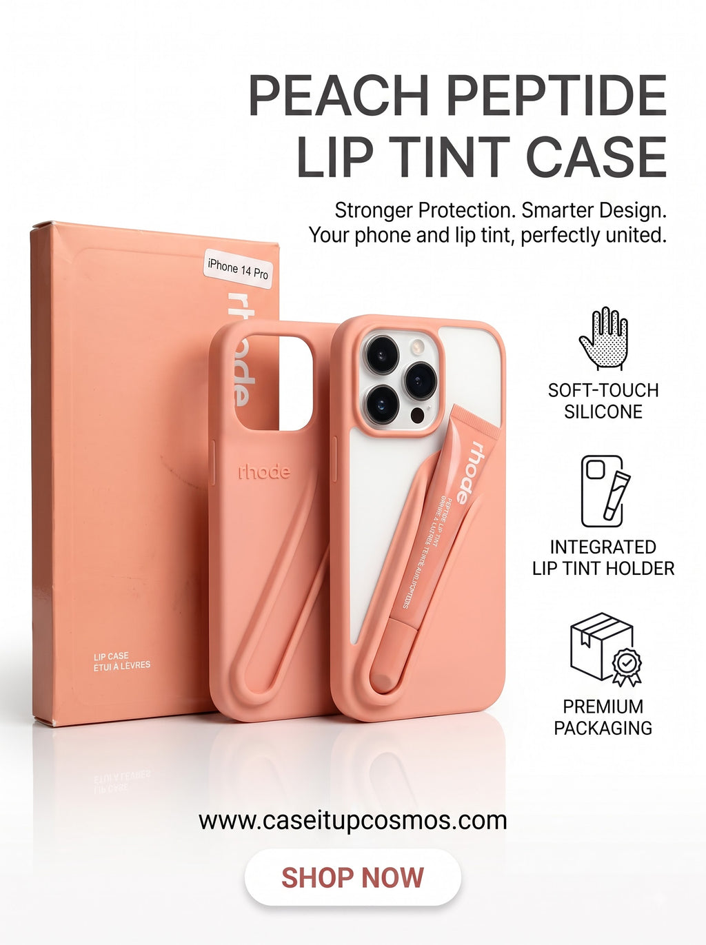 A Soft-Touch Peach Silicone Lip Case for iPhone | Built-In Balm Holster