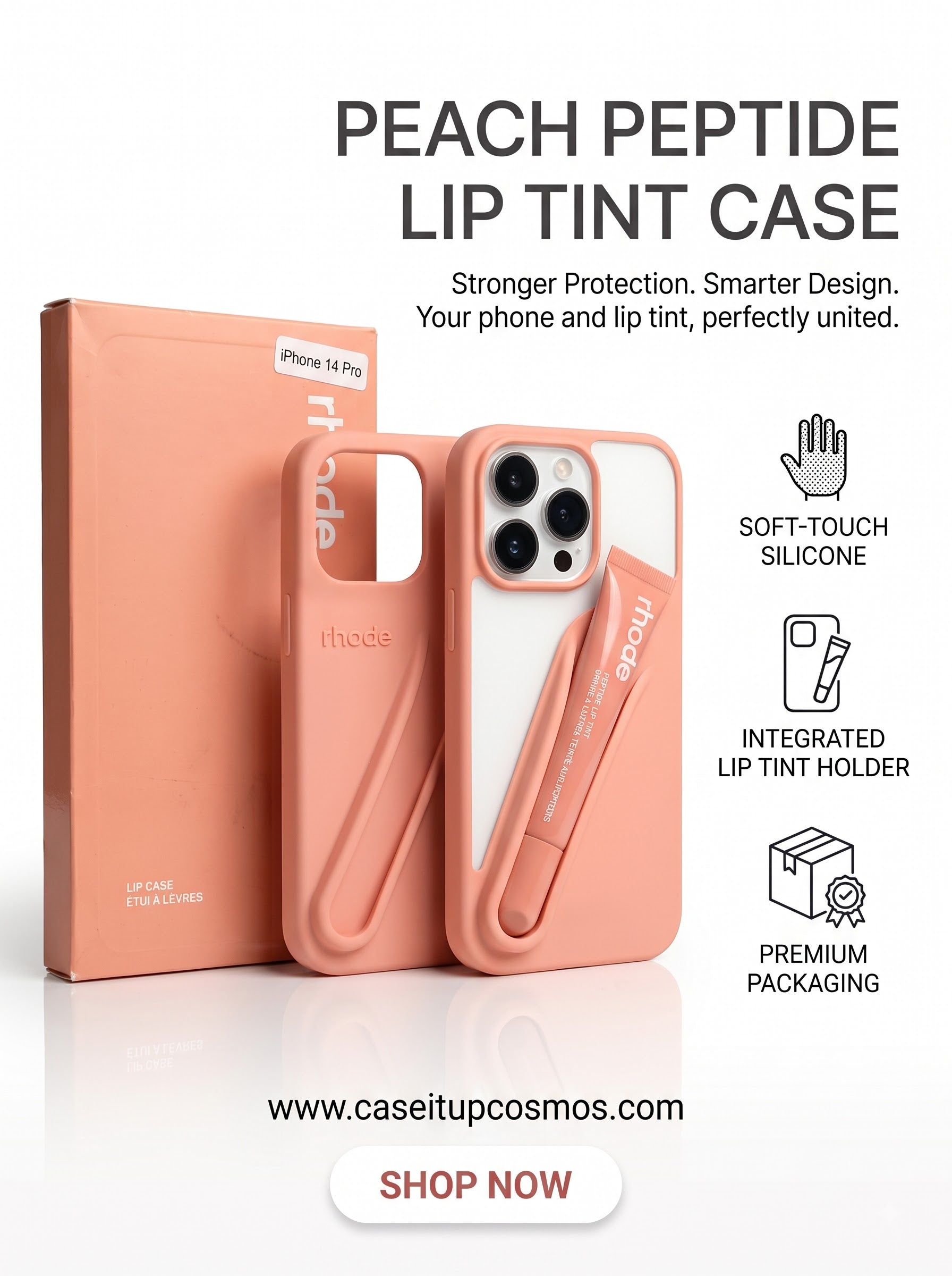 A Soft-Touch Peach Silicone Lip Case for iPhone | Built-In Balm Holster