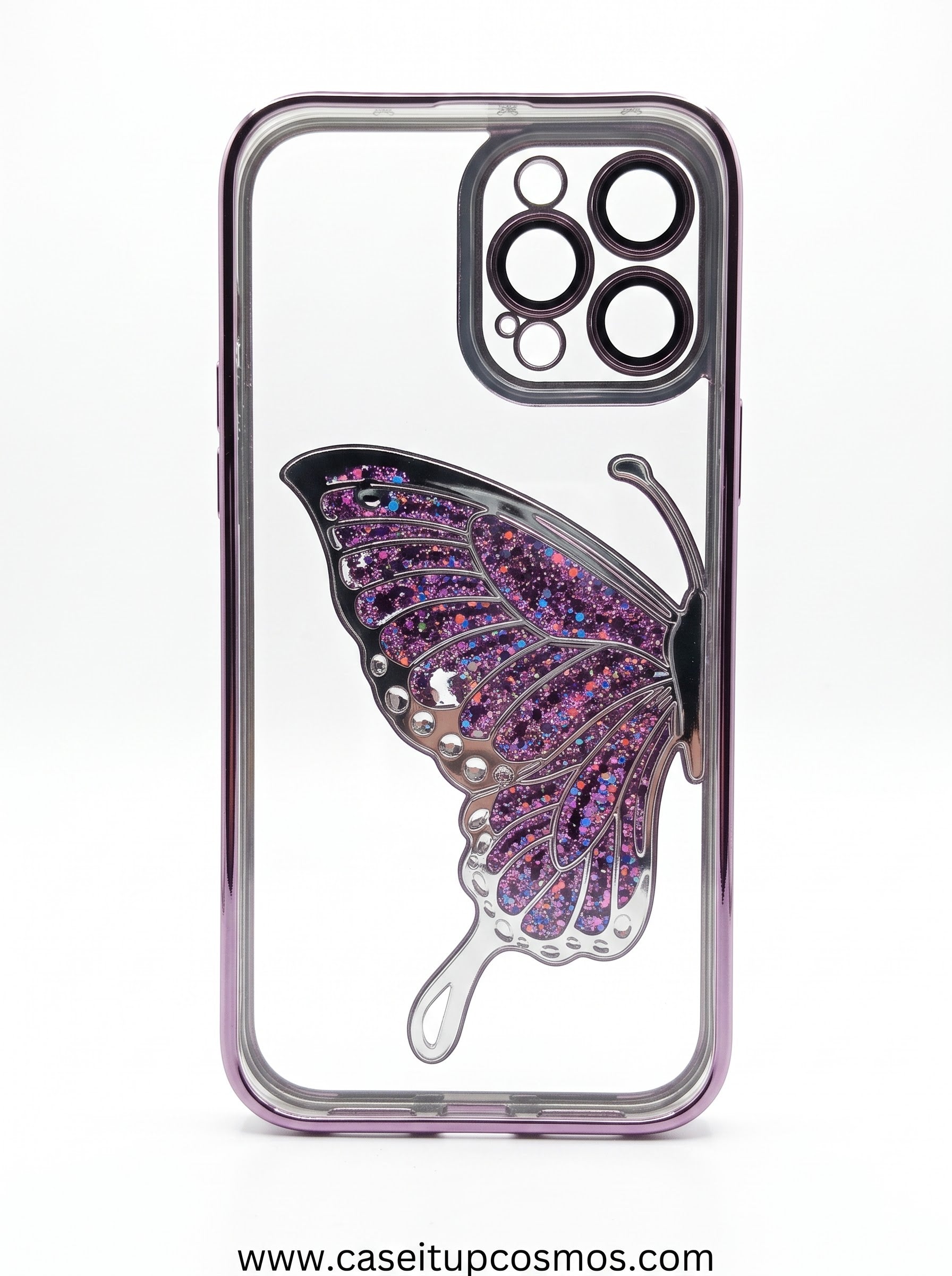 3D Holographic Butterfly Clear iPhone Case | Electroplated Purple Lens Guard