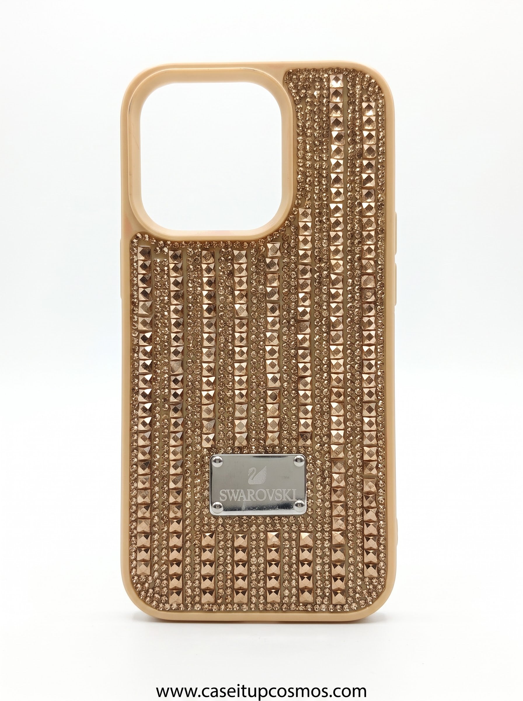 Glittering Gold Rockstud & Crystal Pavé iPhone Cover | Raised Camera Guard