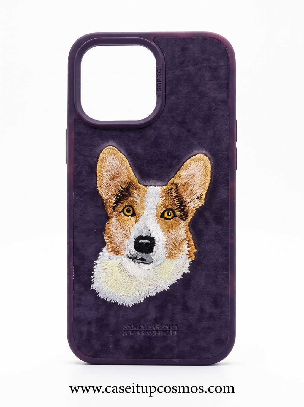 A Luxury Velvet Purple Corgi Dog Embroidery Case for iPhone | Suede Interior Bed