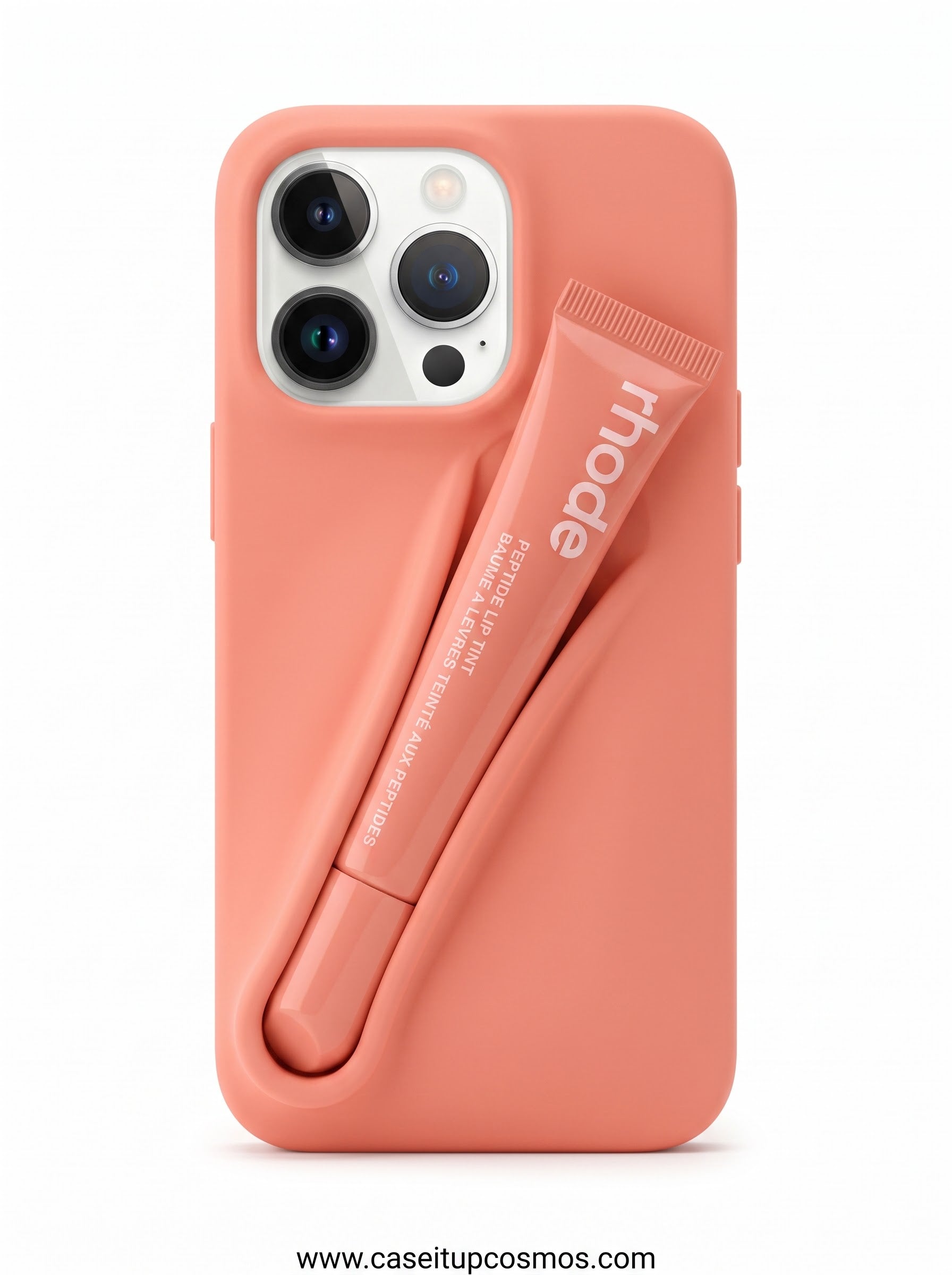 A Soft-Touch Peach Silicone Lip Case for iPhone | Built-In Balm Holster