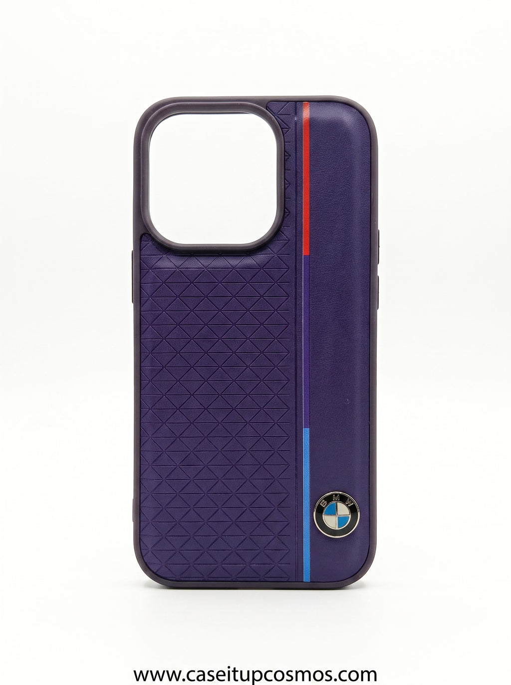 Motorsport Tricolor Stripe iPhone Cover with 3D Metallic Emblem | Indigo Purple