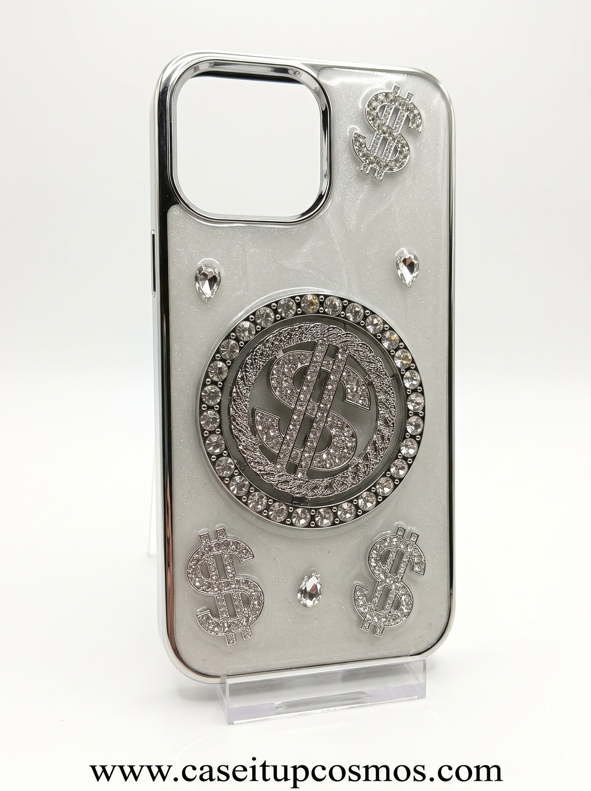 Luxury Silver Bling Crystal Money Sign Case for iPhone | Chrome Mirror Frame