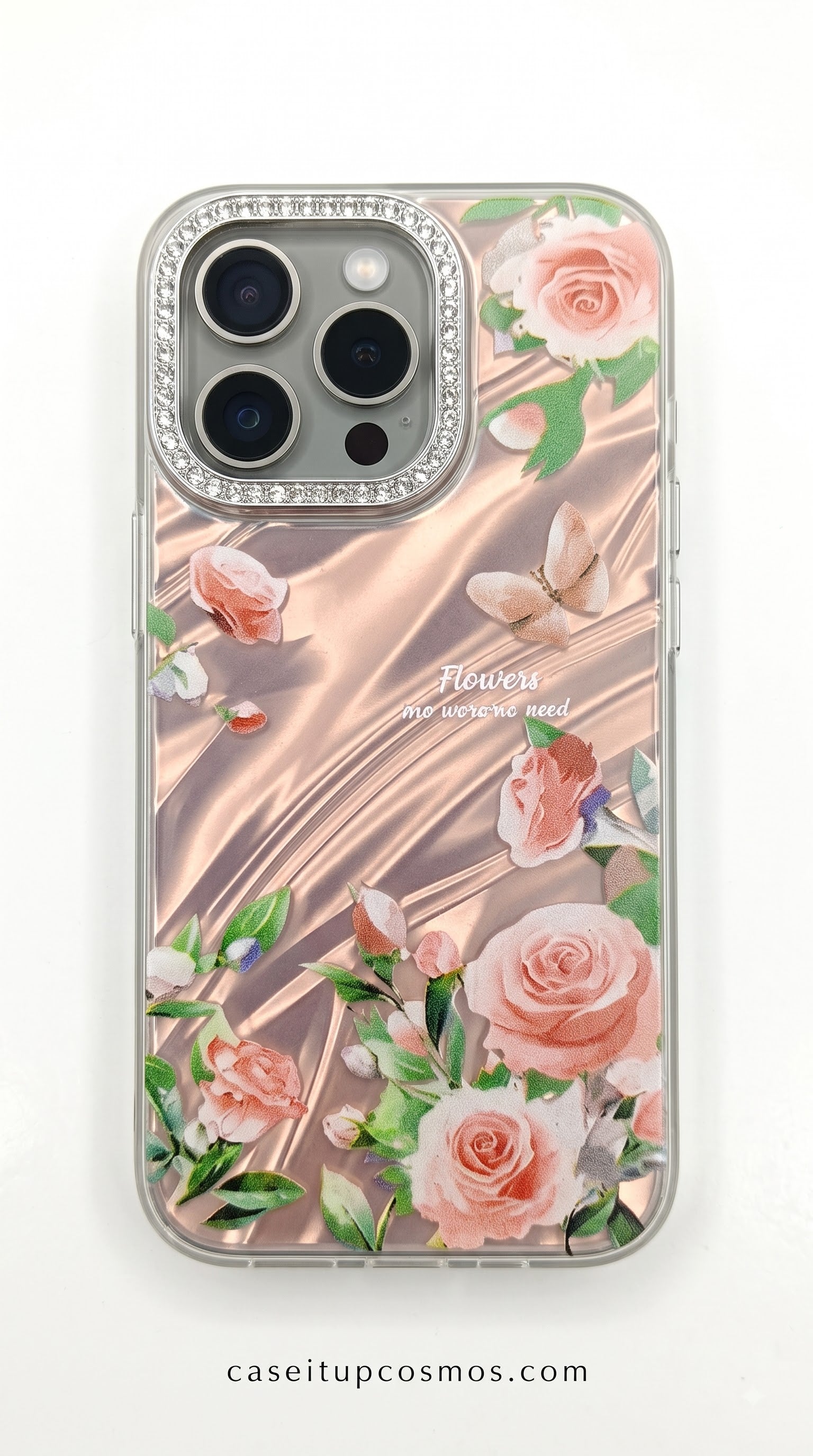 Floral Luxe Crystal Camera Phone Case – Premium Shockproof Transparent Cover