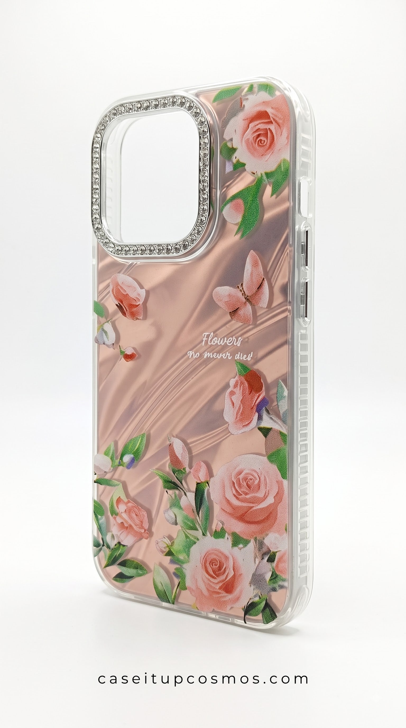 Floral Luxe Crystal Camera Phone Case – Premium Shockproof Transparent Cover