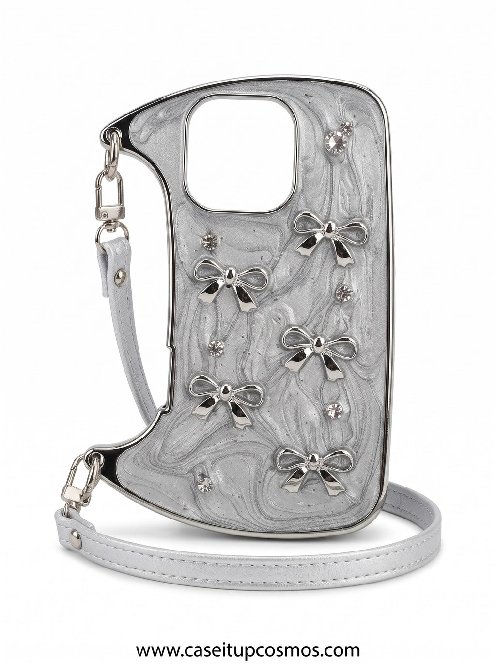 A Luxury Coquette Liquid Silver Purse Case for iPhone | Crystal Studded Edition