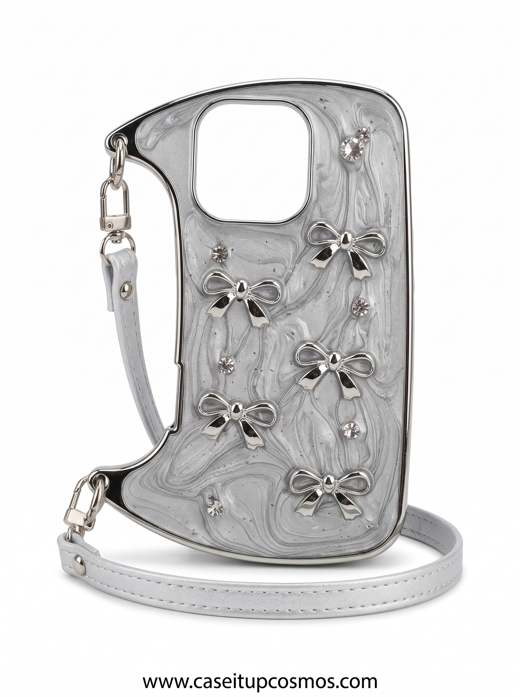 A Luxury Coquette Liquid Silver Purse Case for iPhone | Crystal Studded Edition
