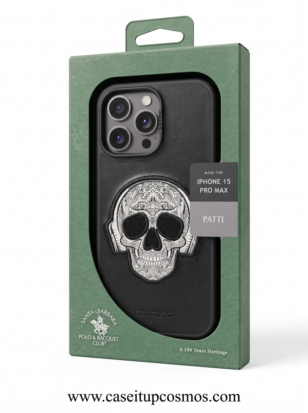 Luxury Black Leather Calavera Skull Case for iPhone | Fine Threadwork Art