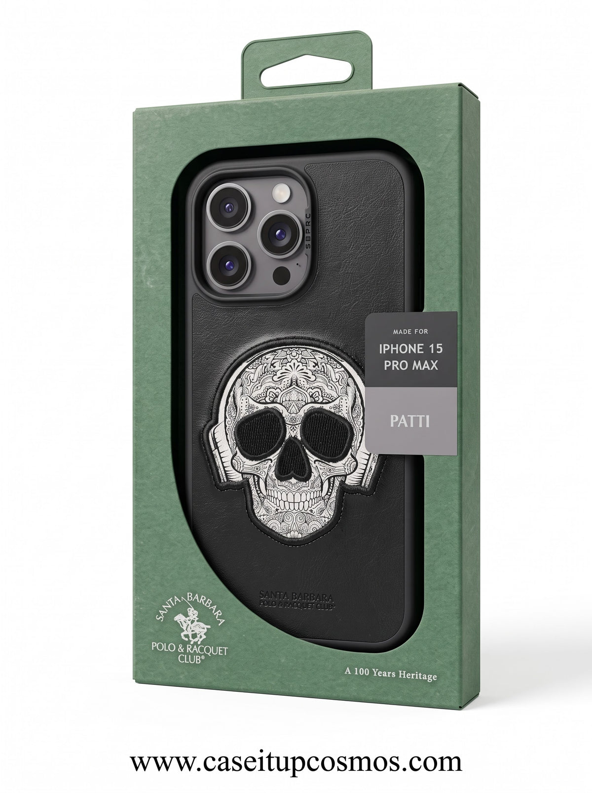 Luxury Black Leather Calavera Skull Case for iPhone | Fine Threadwork Art