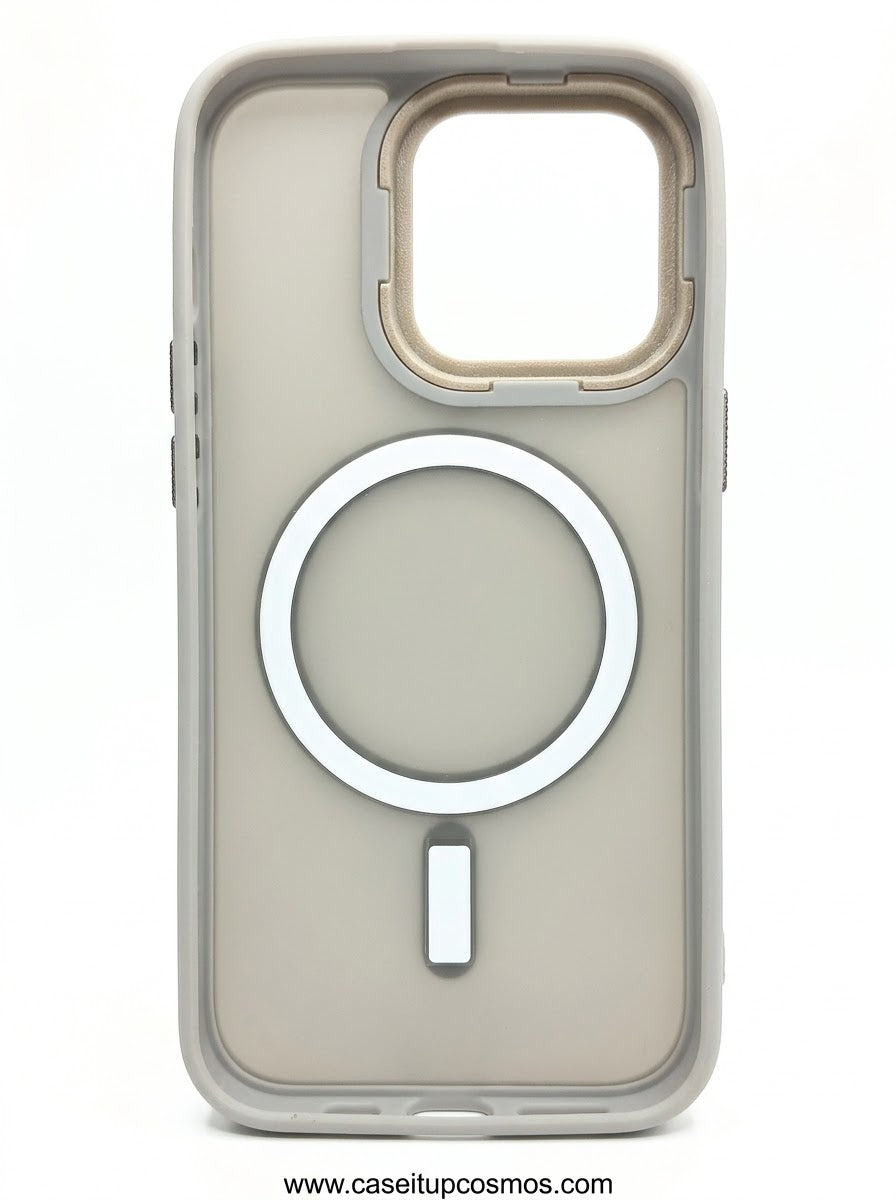 Minimalist Matte Frosted Gray MagSafe Case for iPhone | Knurled Metal Bezel
