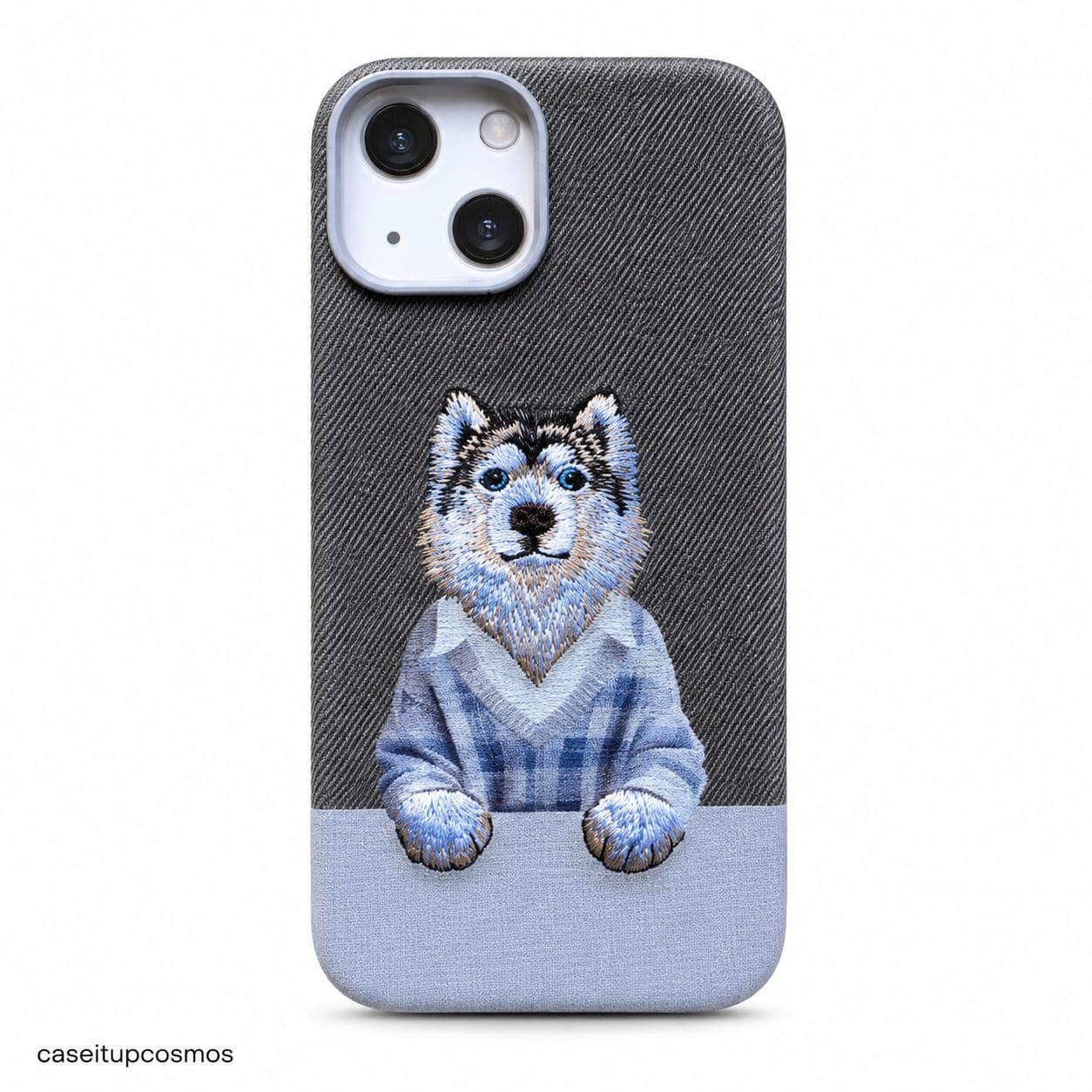 Husky Embroidered Fabric Phone Case