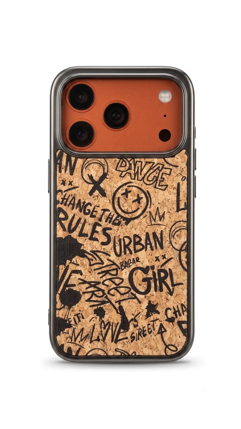 Urban Graffiti Cork Phone Case – Slim Shockproof Protective Cover with Unique Street Art Design