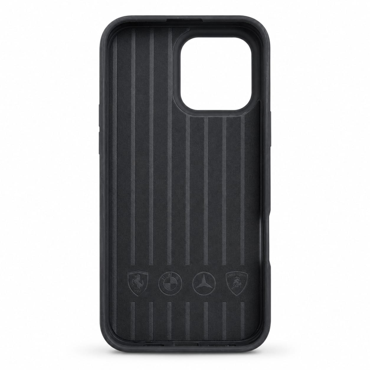Premium Luxury Black Leather Texture Phone Case with Silver Star Pattern & Metal Logo | Shockproof Slim Protective Back Cover
